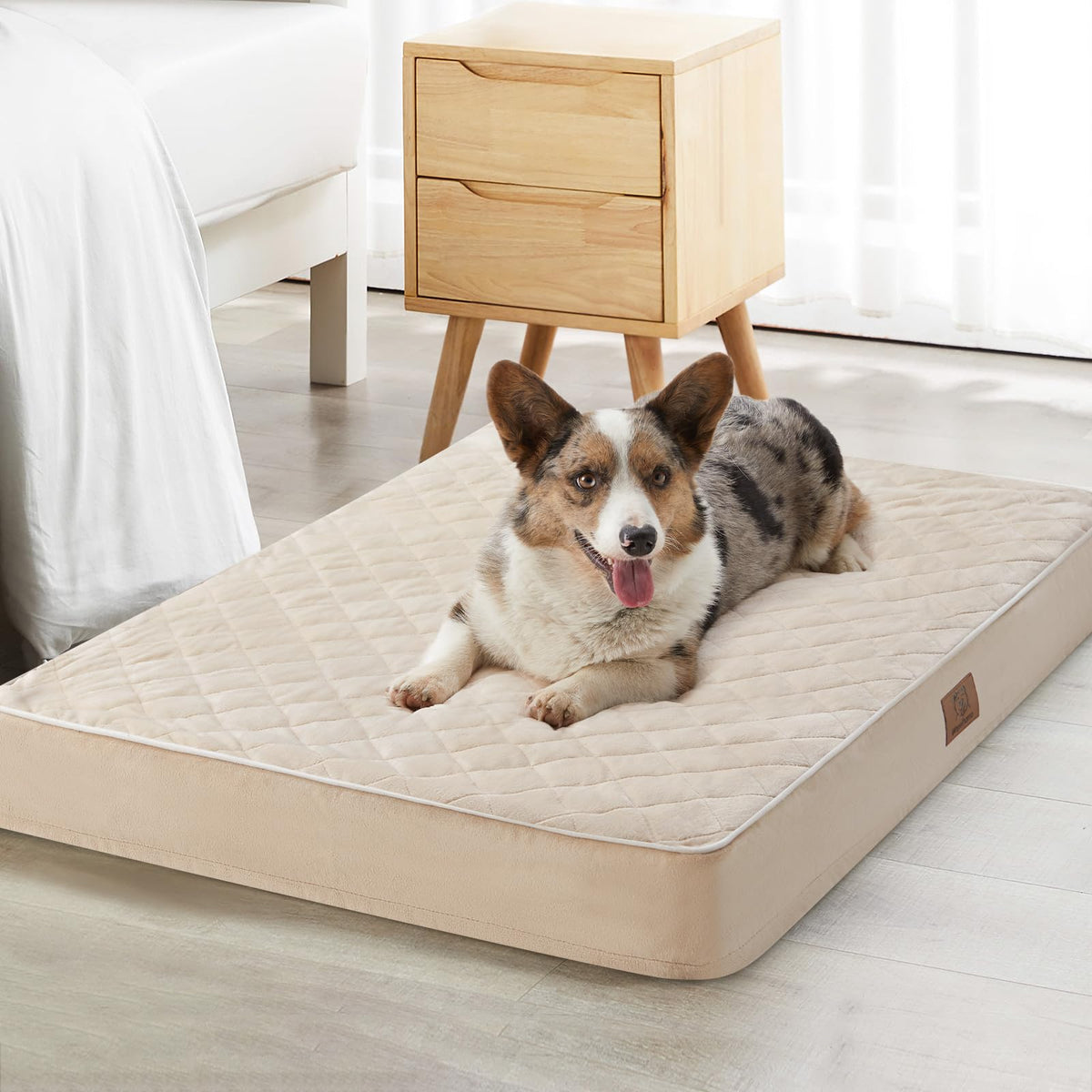 WNPETHOME Orthopedic Waterproof Extra Large Dogs Bed with Removable Washable Cover, Multi-Needle Quilting XL Crate Bed for Large Sized Dog, Light Grey