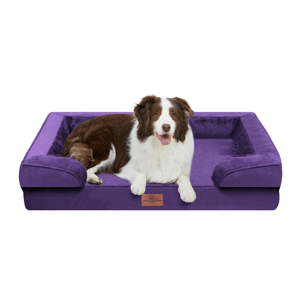 Comfort Expression Orthopedic Dog Bed for Extra Large Dogs with Bolster | Waterproof Dog Couch Bed with Washable Cover & Non-Slip Bottom, Supportive Egg Crate Foam XL Pet Bed, 42x30 Inch