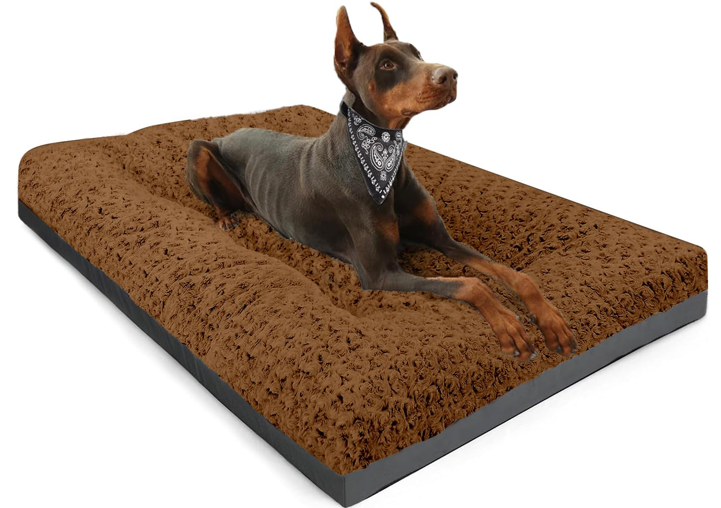 POCBLUE Deluxe Washable Dog Bed for Large Dogs Dog Crate Mat 35 Inch Comfy Fluffy Kennel Pad Anti-Slip for Dogs Up to 60 lbs, 35" x 23", Grey