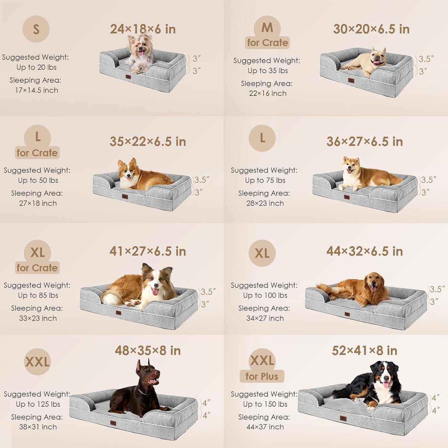 EHEYCIGA Orthopedic Dog Beds Large Sized Dog, Waterproof Memory Foam Pet Bed with Sides, Non-Slip Bottom Large Pet Bed with Washable Removable Cover, Grey