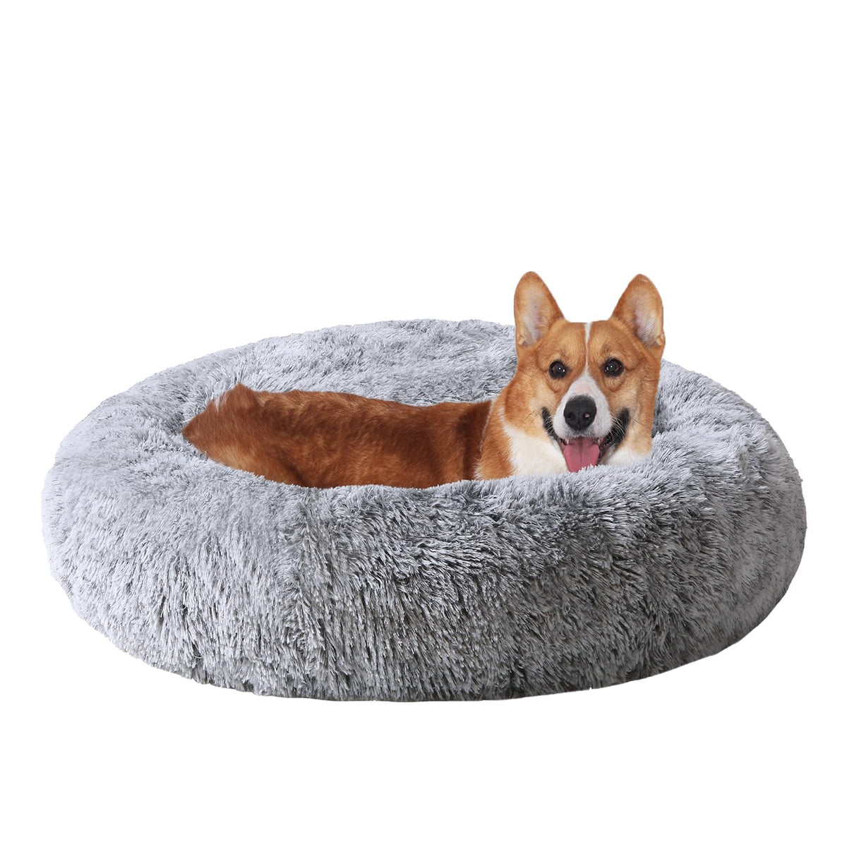 JOLLYVOGUE Small Dog Bed, Calming Soft Anti-Anxiety Donut Cat Bed, Washable Round Fluffy Cushion for Small and Medium Pets (20")