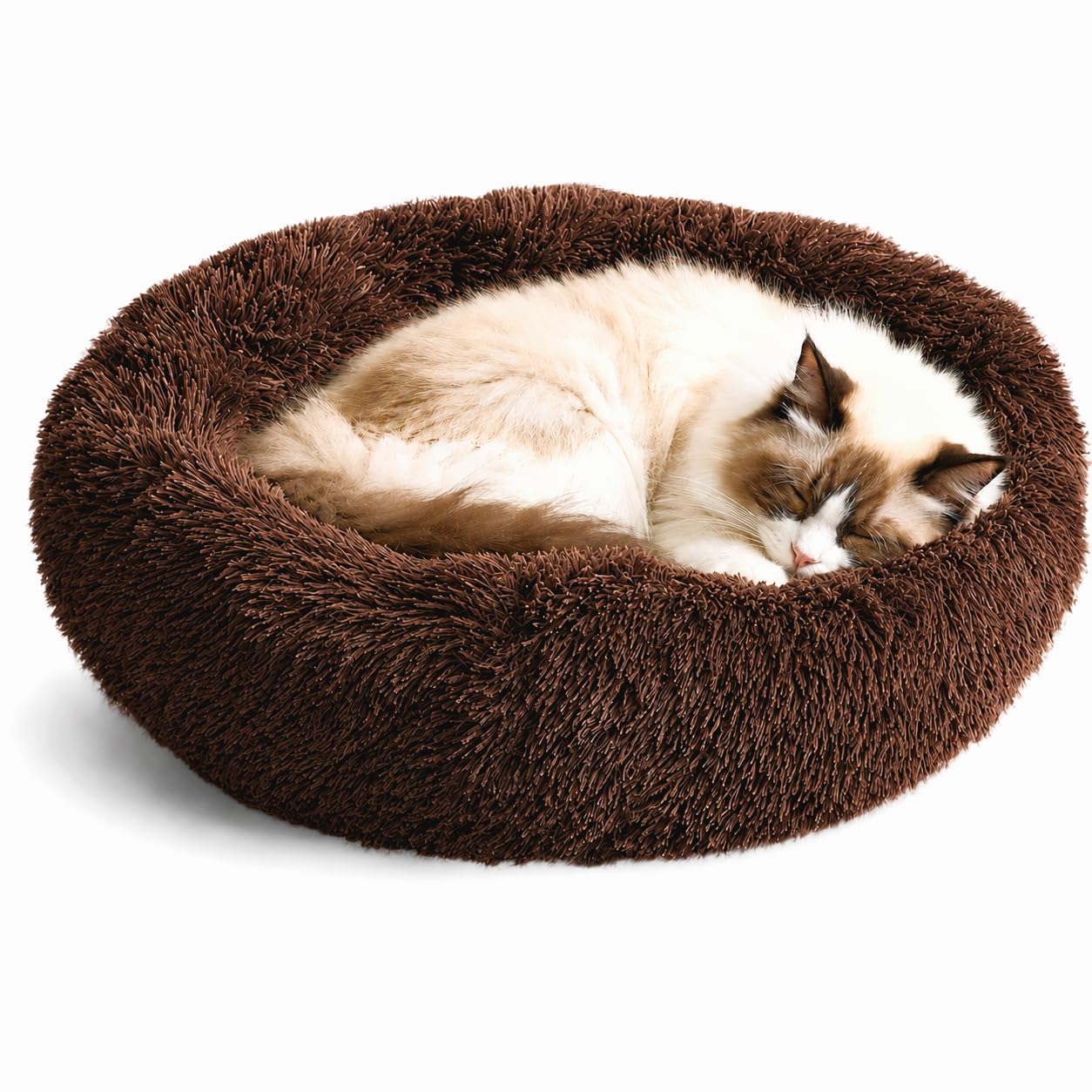 Whiskers & Friends Cat Beds for Indoor Cats, Fluffy Calming Donut Cat Bed, Small Dog Bed Washable - Orthopedic Soft Plush Pet Beds Sized for Kitten to Large Cats & Puppy to Small Dogs - Navy Grey 20''
