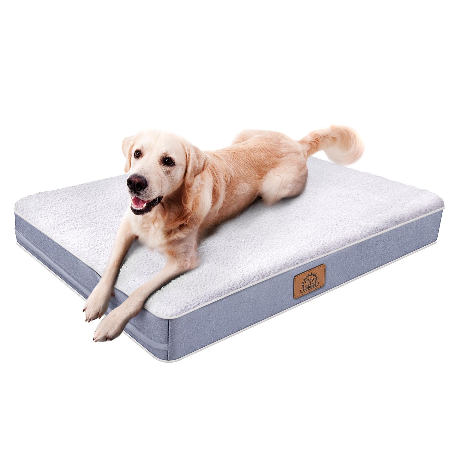 Sunheir Orthopedic Dog Bed for Large Dogs - Big Waterproof Dog Crate Bed with Removable Washable Cover, Egg Crate Foam Support, Anti-Slip Bottom, Deluxe Plush Pet Bed Mat (Grey)