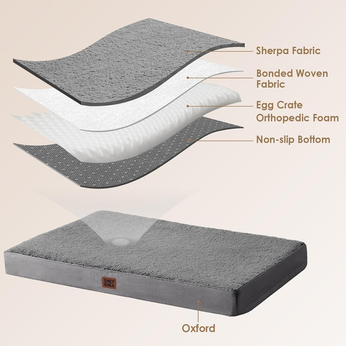 EHEYCIGA Orthopedic XL Dog Beds for Extra Large Dogs with Removable Washable Cover for Crate, Grey, 41x27