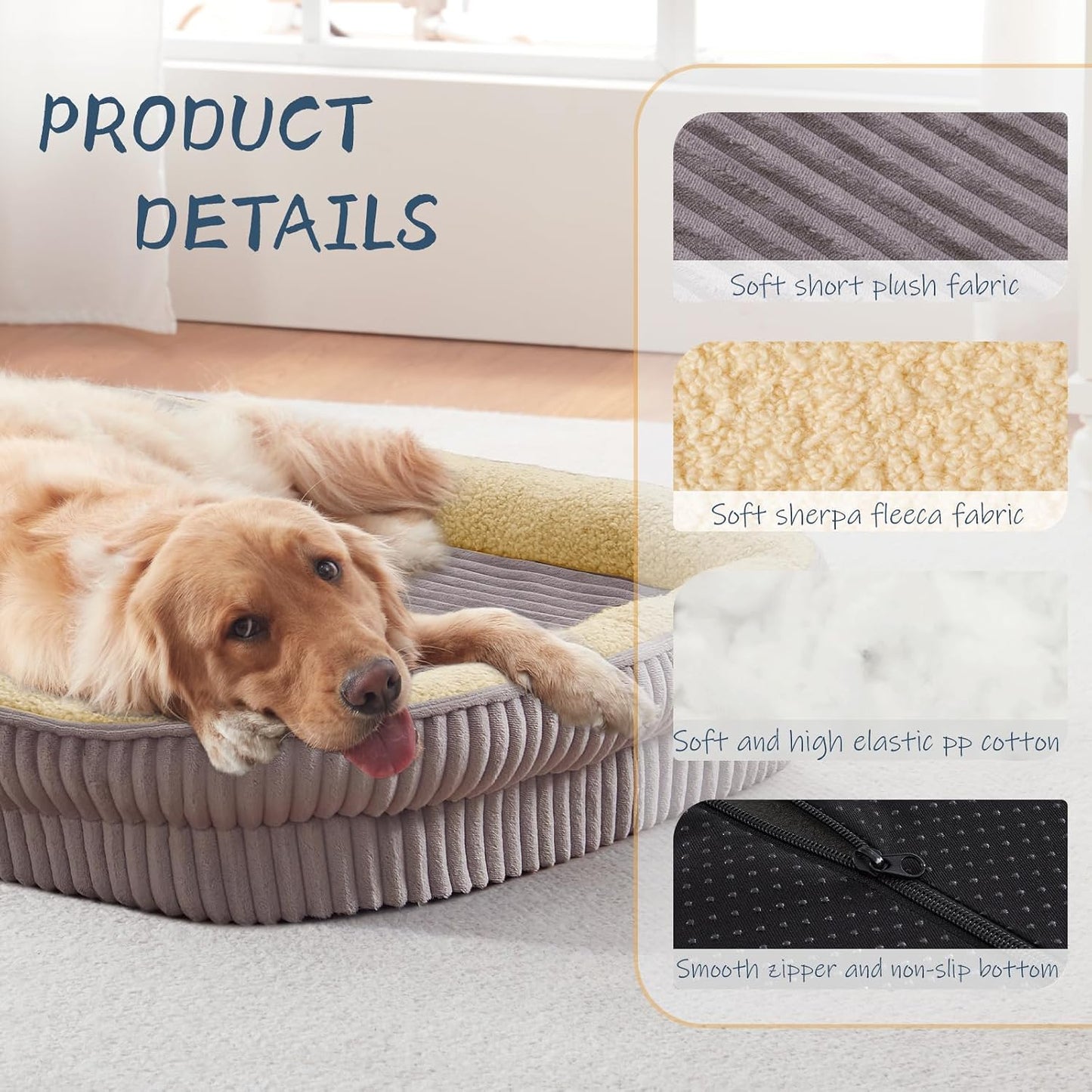 Orthopedic Dog Bed for Medium Dogs Breeds, High Density Egg Crate Foam Dog Sofa Beds,Oval Kennel Bed, Pet Couch Bed with Four Sided Bolster, Removable Washable Cover& Non-Slip Bottom