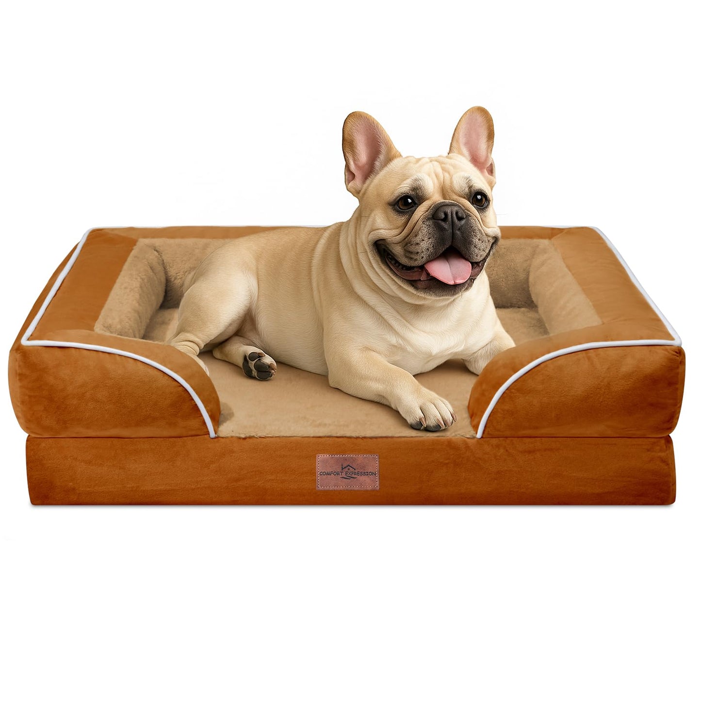 Comfort Expression Orthopedic Dog Bed for Extra Large Dogs with Bolster | Waterproof Dog Couch Bed with Washable Cover & Non-Slip Bottom, Supportive Egg Crate Foam XL Pet Bed, 42x30 Inch