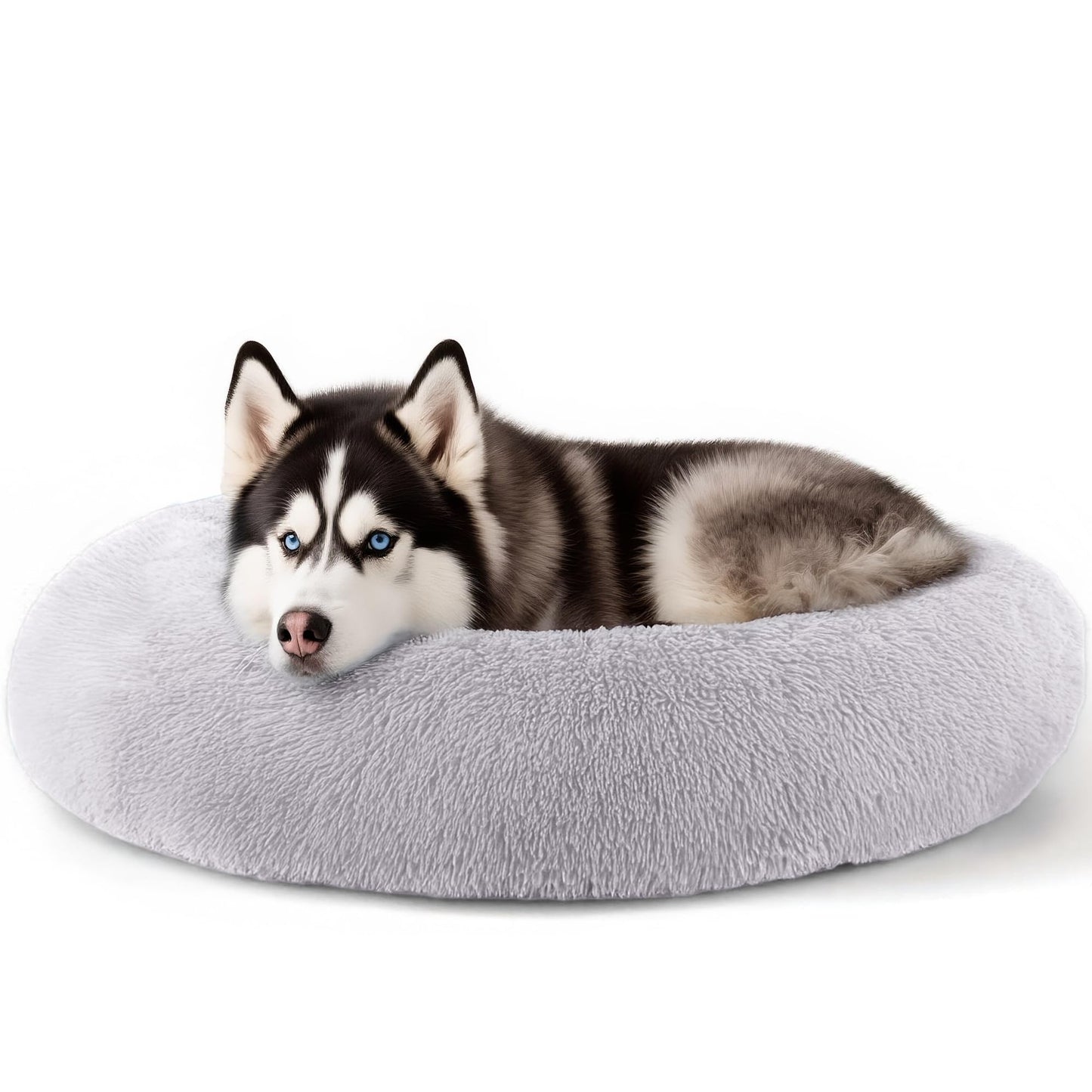 Hoewina Dog & Cat Bed for Indoor Cats, 20in Calming Donut Bed for Puppy and Kitten, Washable Round Fluffy Pet Bed for Small Medium Dogs and Cats (Light Grey)