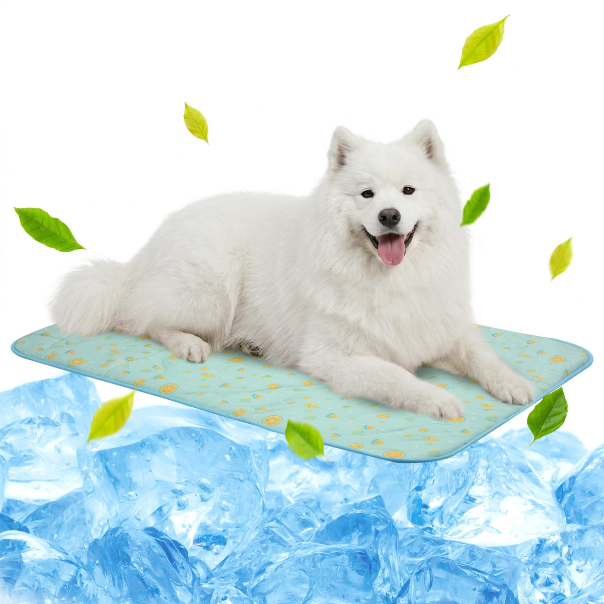 NWK Pet Cooling Mat -Q-Max>0.345 Ice Silk Cooling Mat for Dogs & Cats Portable & Washable Pet Cooling Blanket, Car Seats, Beds for Summer (Green Leaf, 20'' X 16'' X 0.3'')