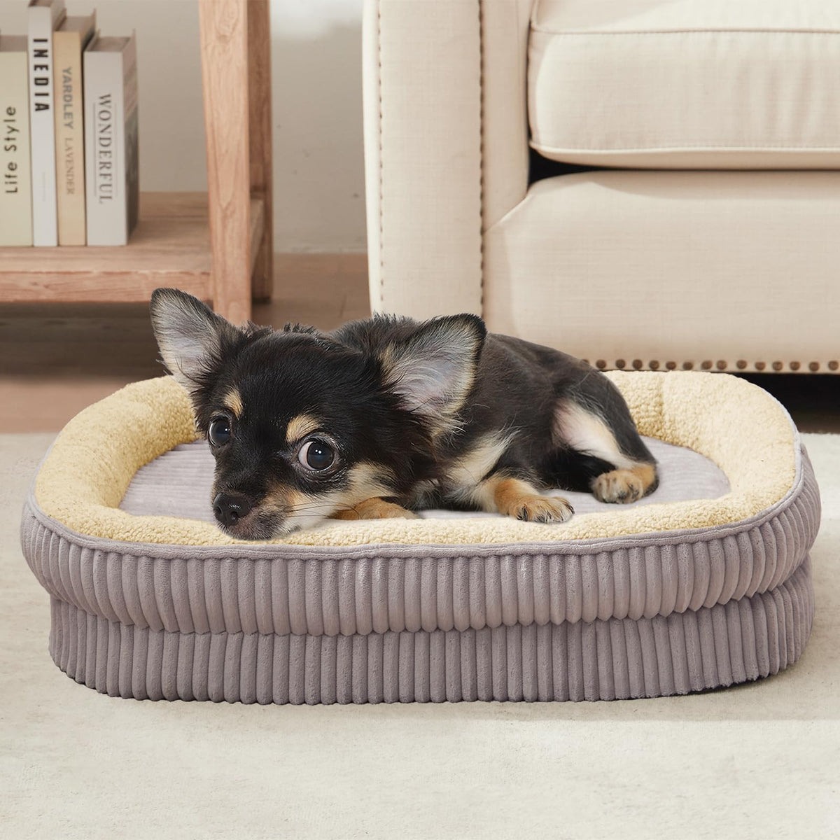 Orthopedic Dog Bed for Medium Dogs Breeds, High Density Egg Crate Foam Dog Sofa Beds,Oval Kennel Bed, Pet Couch Bed with Four Sided Bolster, Removable Washable Cover& Non-Slip Bottom