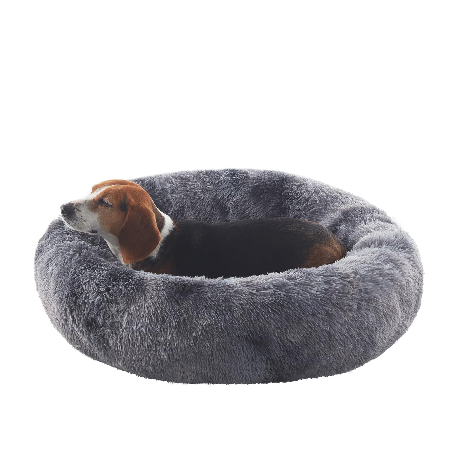 36 inches Donut Dog Bed for Large Dogs - Calming Fluffy Round Pet Bed with Removable & Washable Cover,Fits up to 80 lbs Pets (Dark Grey,Large)
