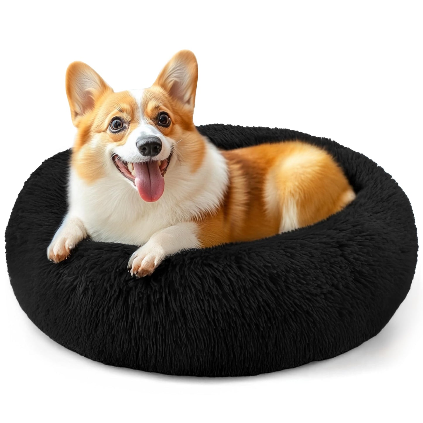 Hoewina Dog & Cat Bed for Indoor Cats, 20in Calming Donut Bed for Puppy and Kitten, Washable Round Fluffy Pet Bed for Small Medium Dogs and Cats (Light Grey)