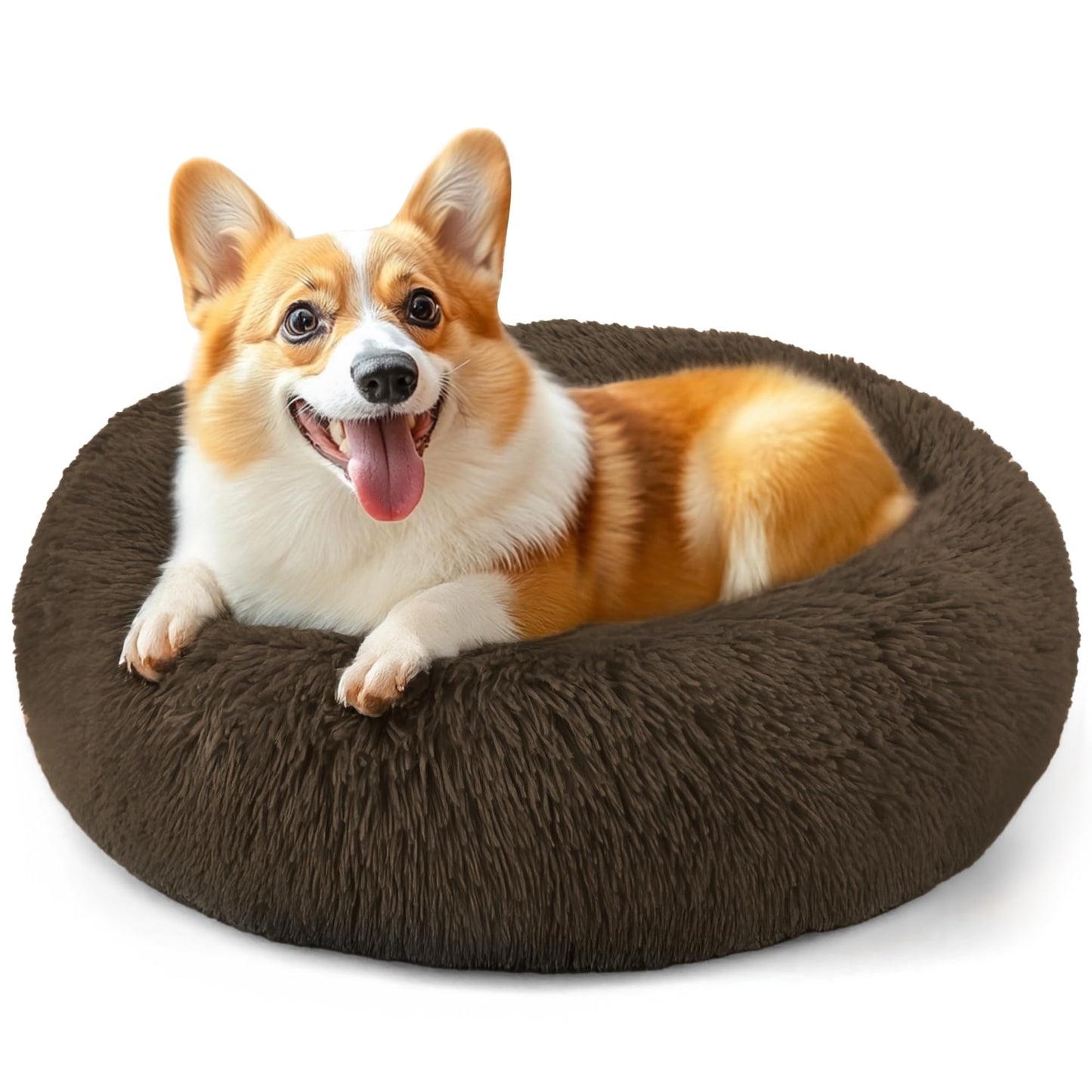 Hoewina Dog & Cat Bed for Indoor Cats, 20in Calming Donut Bed for Puppy and Kitten, Washable Round Fluffy Pet Bed for Small Medium Dogs and Cats (Light Grey)