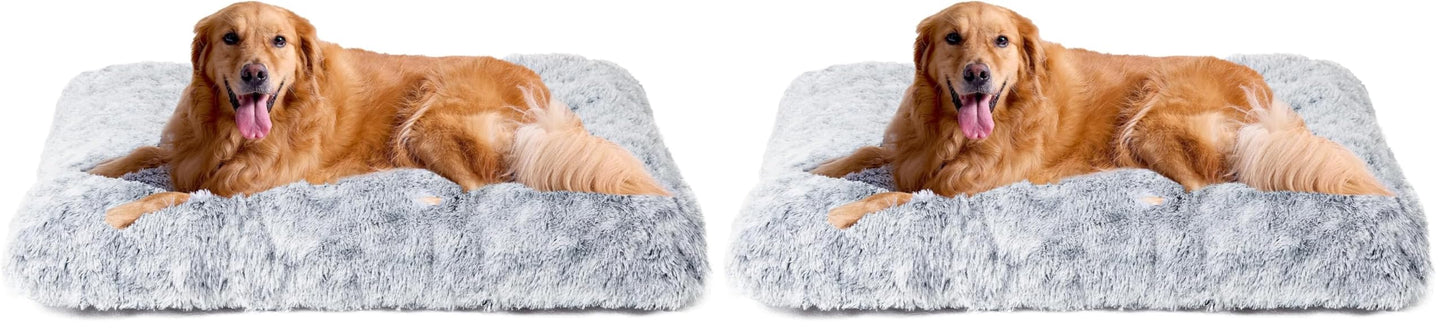 EHEYCIGA Fluffy Dog Crate Bed for Extra Large Dogs, Plush Faux Fur Pad, Calming Anti Anxiety XL Bed for Crate, Washable Soft Warm Dog Mat with Non-Slip Bottom, Grey