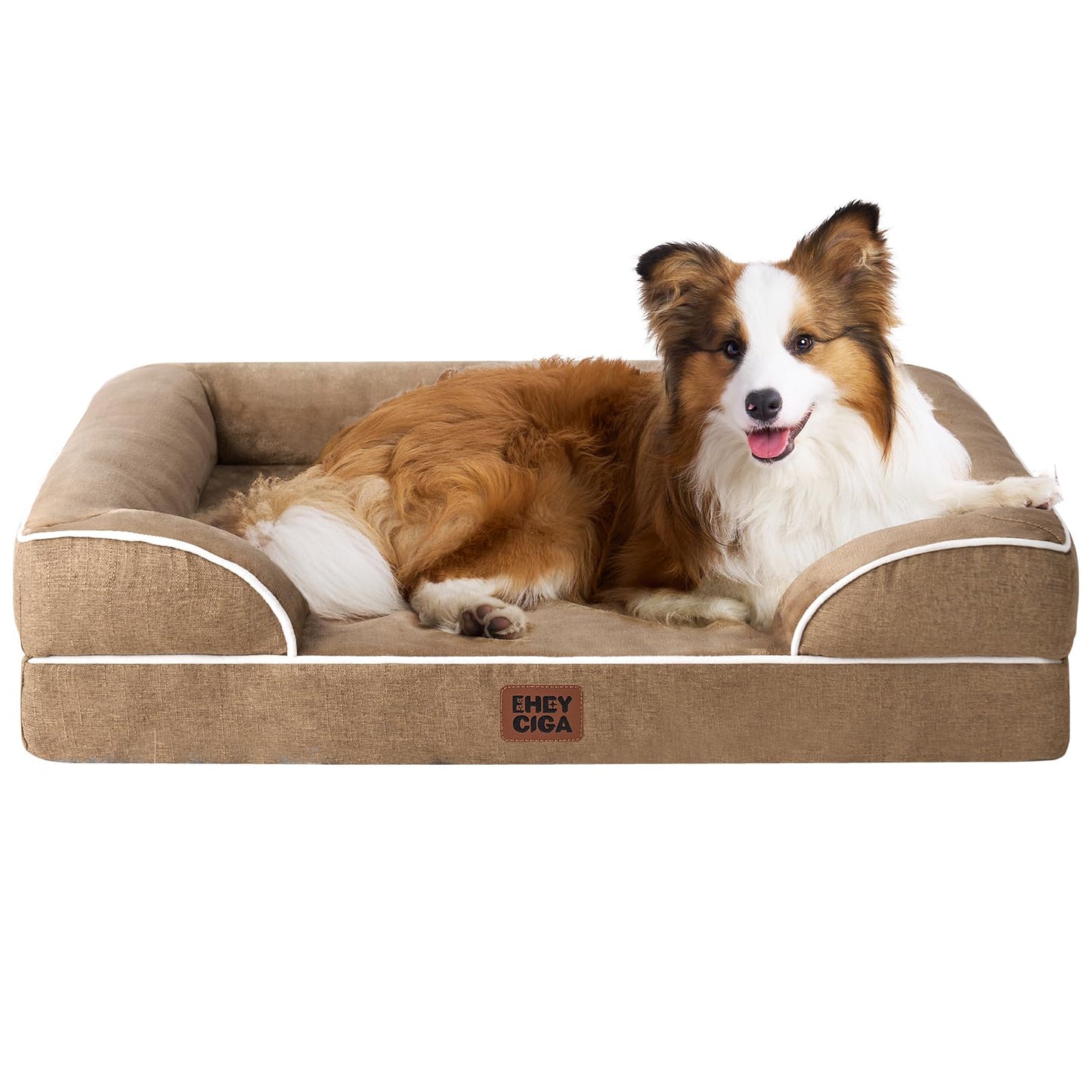 EHEYCIGA Orthopedic Dog Beds for Extra Large Dogs 44x32Inch, Waterproof Memory Foam XL Pet Bed with Sides, Non-Slip and Egg-Crate Foam Big Dog Couch Bed with Washable Removable Cover, Grey