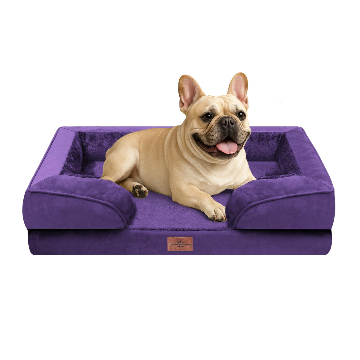 Comfort Expression Orthopedic Dog Bed for Extra Large Dogs with Bolster | Waterproof Dog Couch Bed with Washable Cover & Non-Slip Bottom, Supportive Egg Crate Foam XL Pet Bed, 42x30 Inch