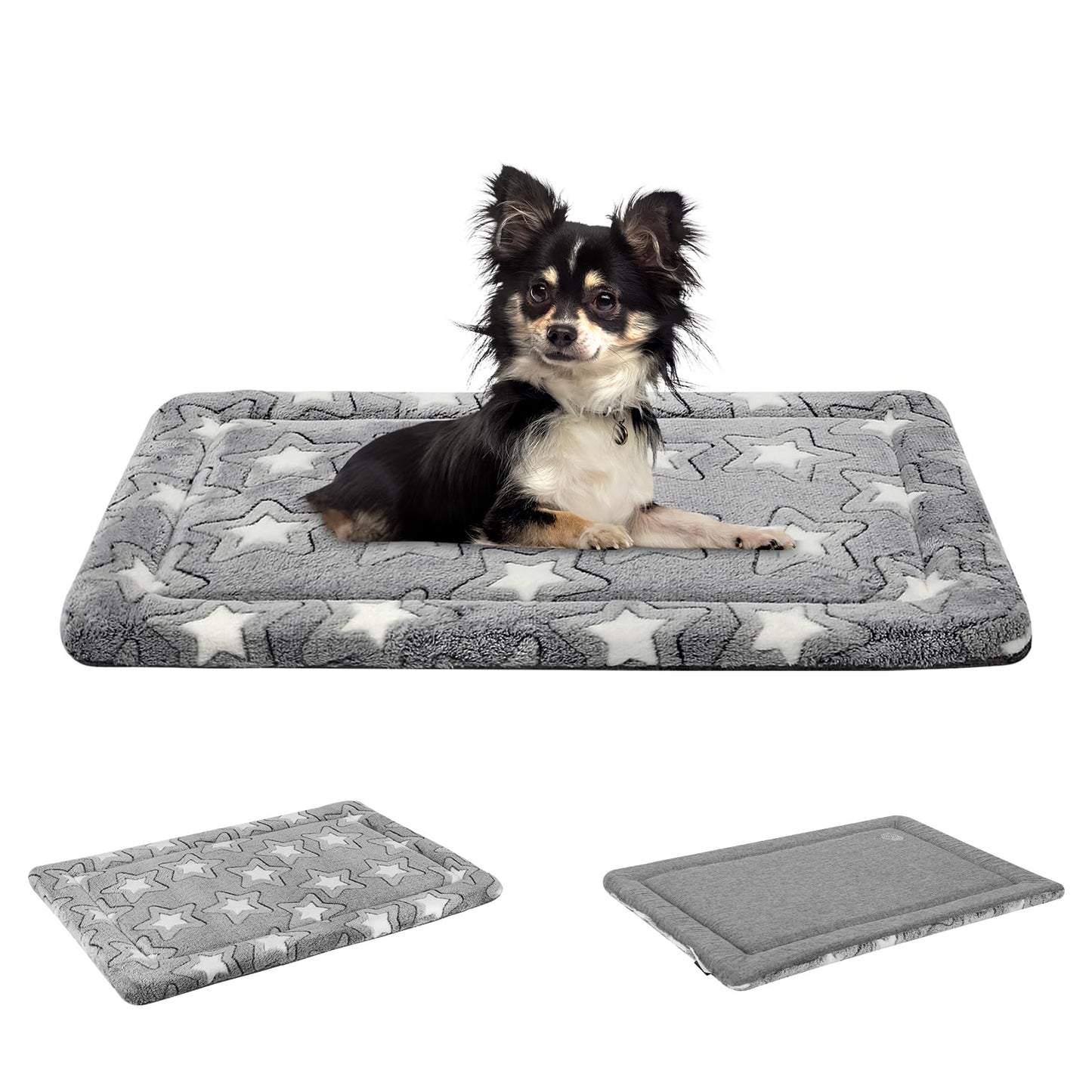 EMPSIGN Dog Crate Pad - Reversible Kennel Mat (Cool & Warm), Machine Washable, Cozy Star Pattern Sleeping Pad for Small Medium Large Dogs, All-Season Pet Bed, Suitable for 30"x20" Dog Crate, Grey