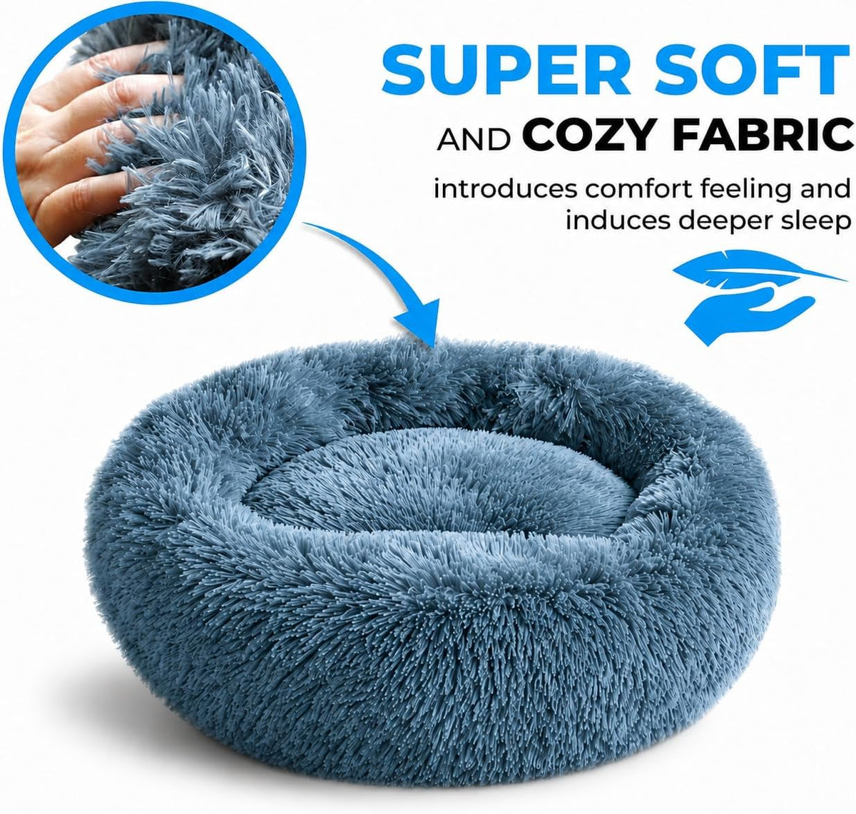 Whiskers & Friends Cat Beds for Indoor Cats, Fluffy Calming Donut Cat Bed, Small Dog Bed Washable - Orthopedic Soft Plush Pet Beds Sized for Kitten to Large Cats & Puppy to Small Dogs - Navy Grey 20''