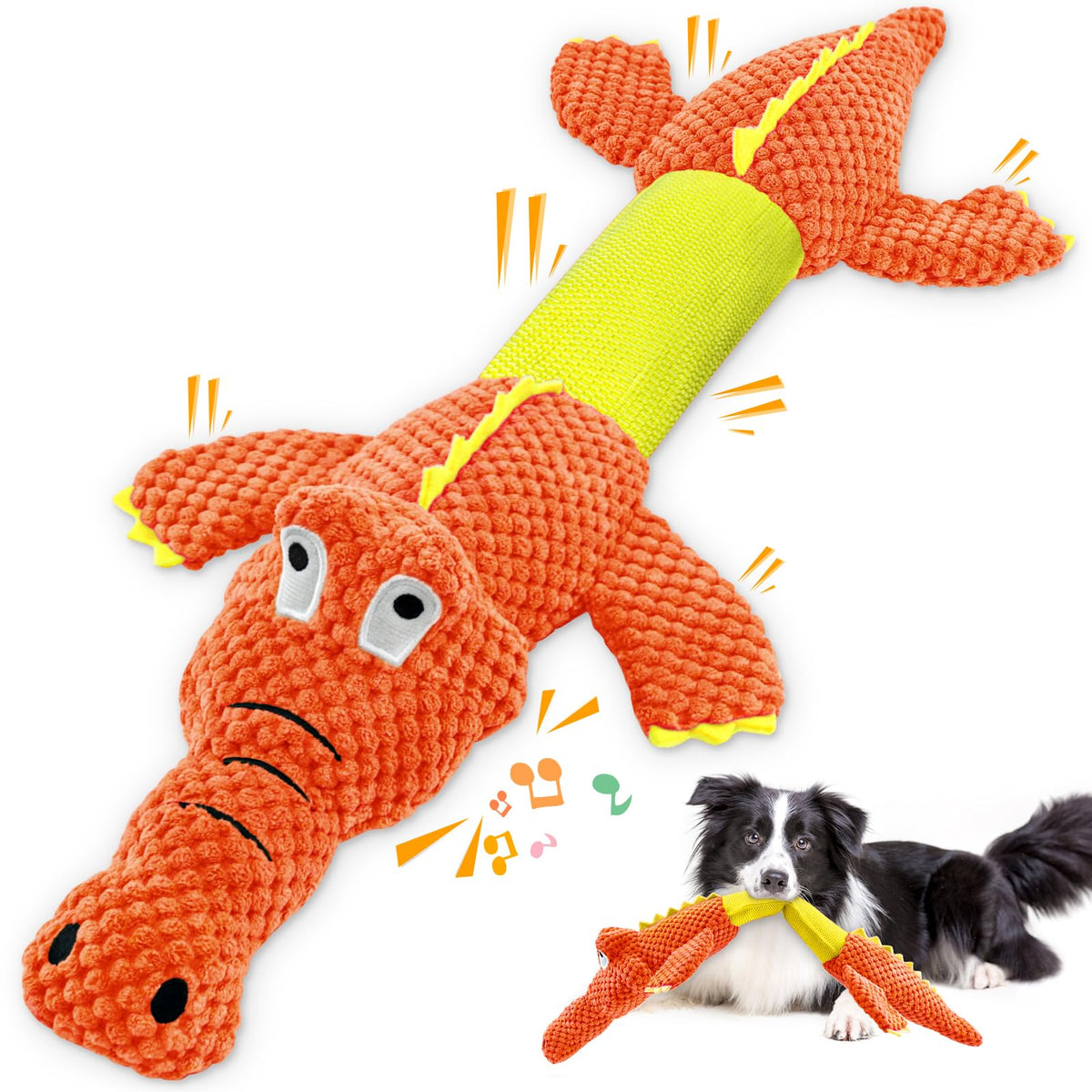 WOWBALA Dog Squeaky Toys Stretchable Crocodile for Interactive Tug of War | 24-31in Plush Chew Toy with Squeaker & Crinkle Paper, Pineapple Cotton, Ideal for Puppy Small Medium Dogs Indoor Outdoor Play