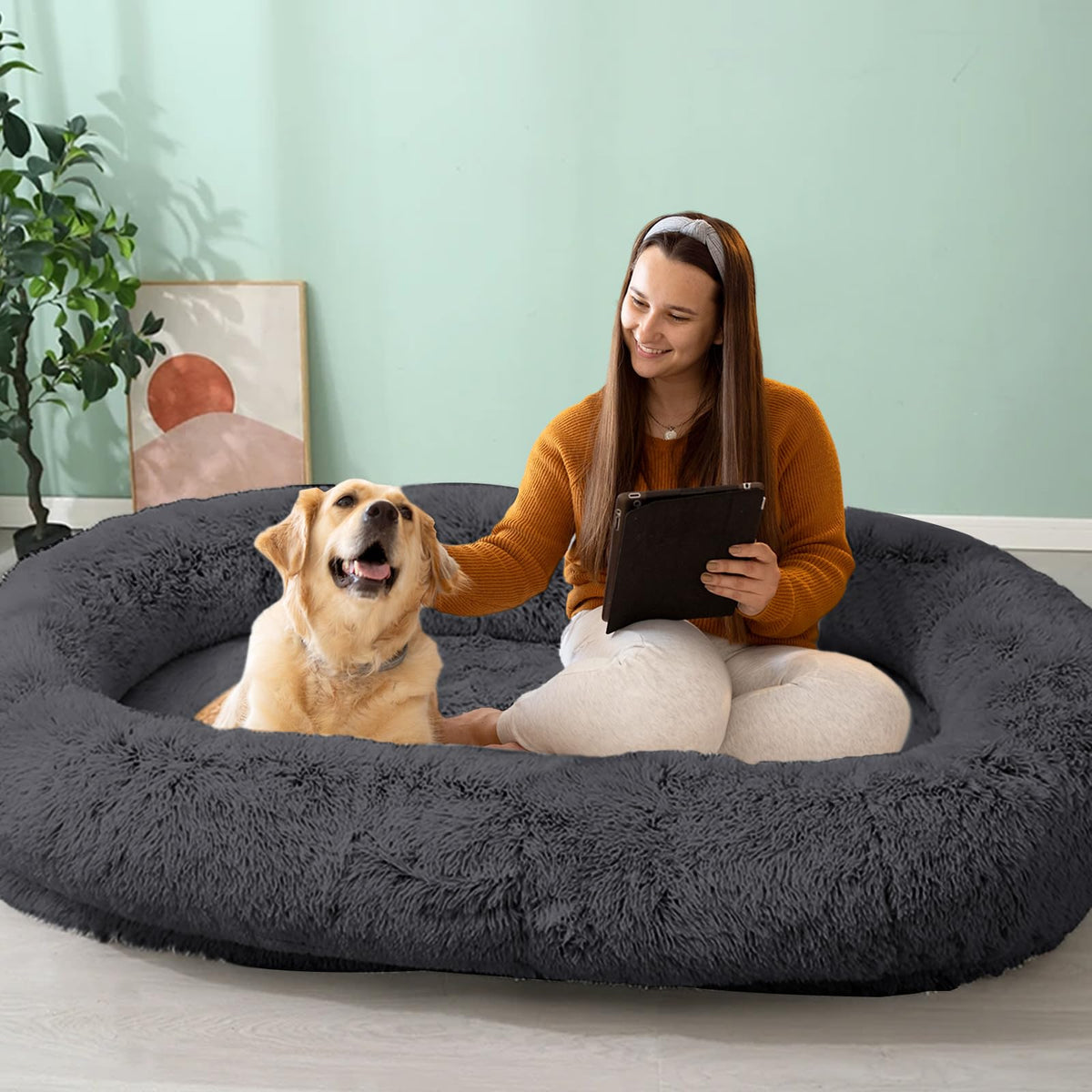 JOLLYVOGUE Small Dog Bed, Calming Soft Anti-Anxiety Donut Cat Bed, Washable Round Fluffy Cushion for Small and Medium Pets (20")