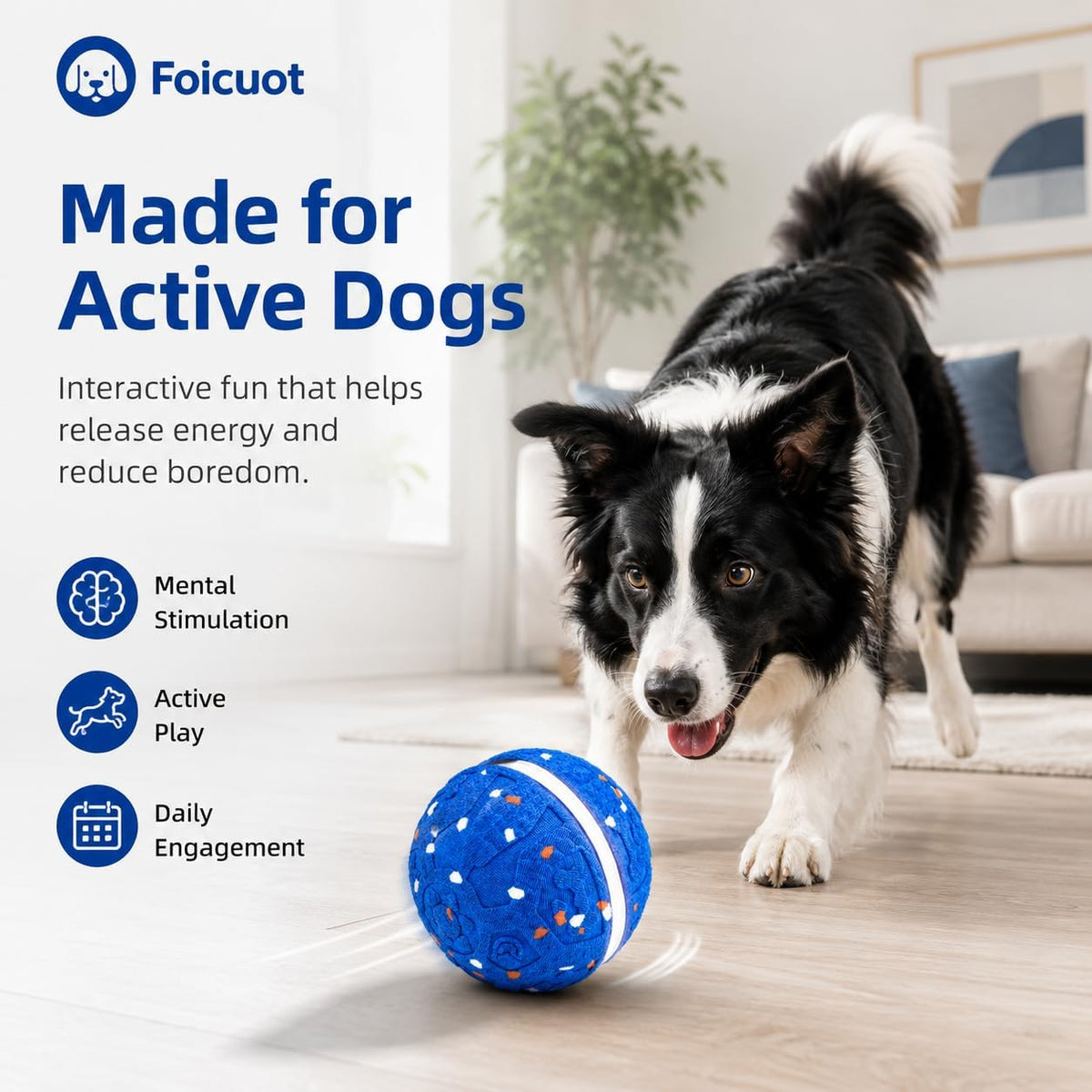 Interactive Dog Ball Toy[Newly Upgraded], Durable E-TPU Material, 3 Play Modes with Colorful Lights, E-TPU USB-C Rechargeable, IPX7 Waterproof Rating for Puppy, Medium and Large Dogs