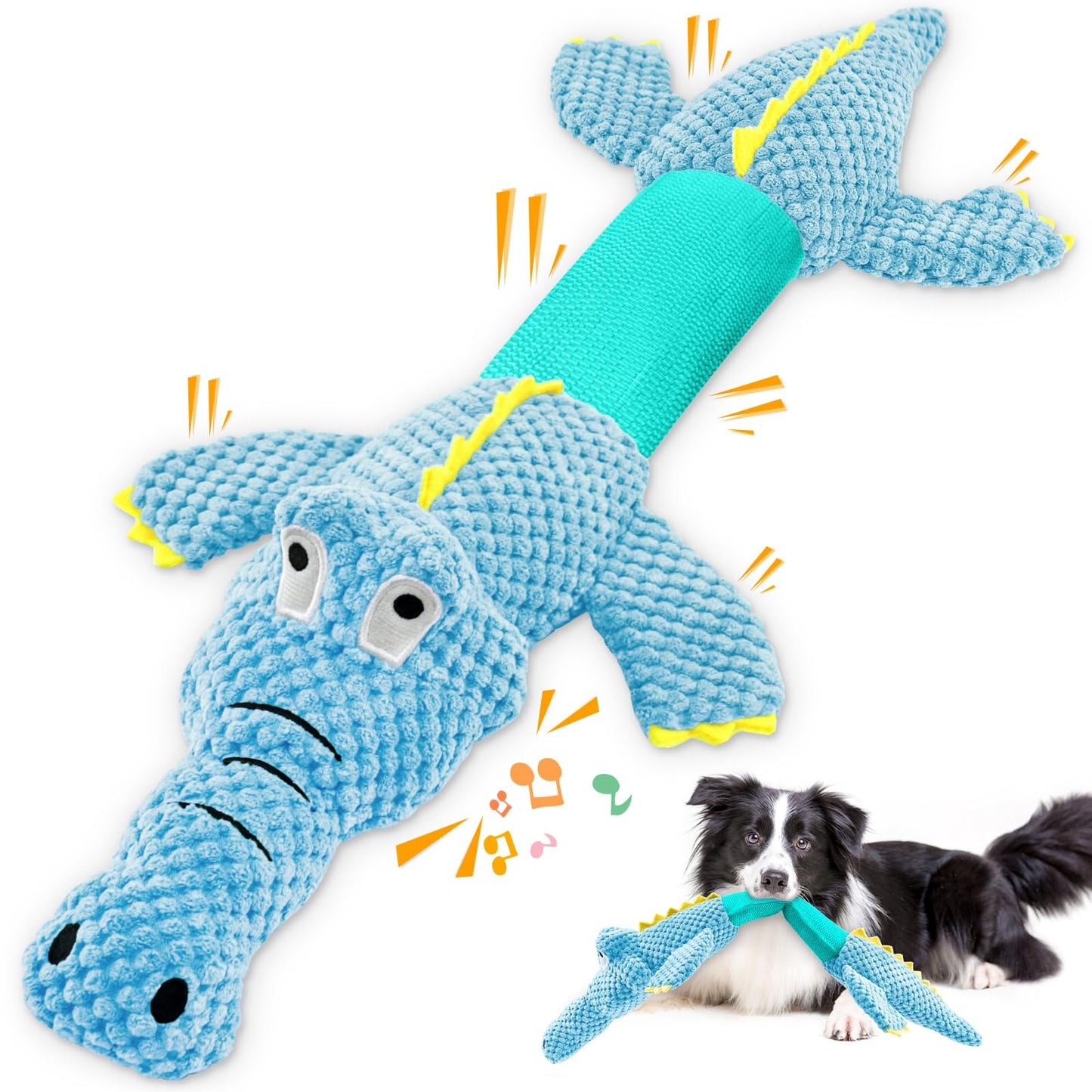 WOWBALA Dog Squeaky Toys Stretchable Crocodile for Interactive Tug of War | 24-31in Plush Chew Toy with Squeaker & Crinkle Paper, Pineapple Cotton, Ideal for Puppy Small Medium Dogs Indoor Outdoor Play