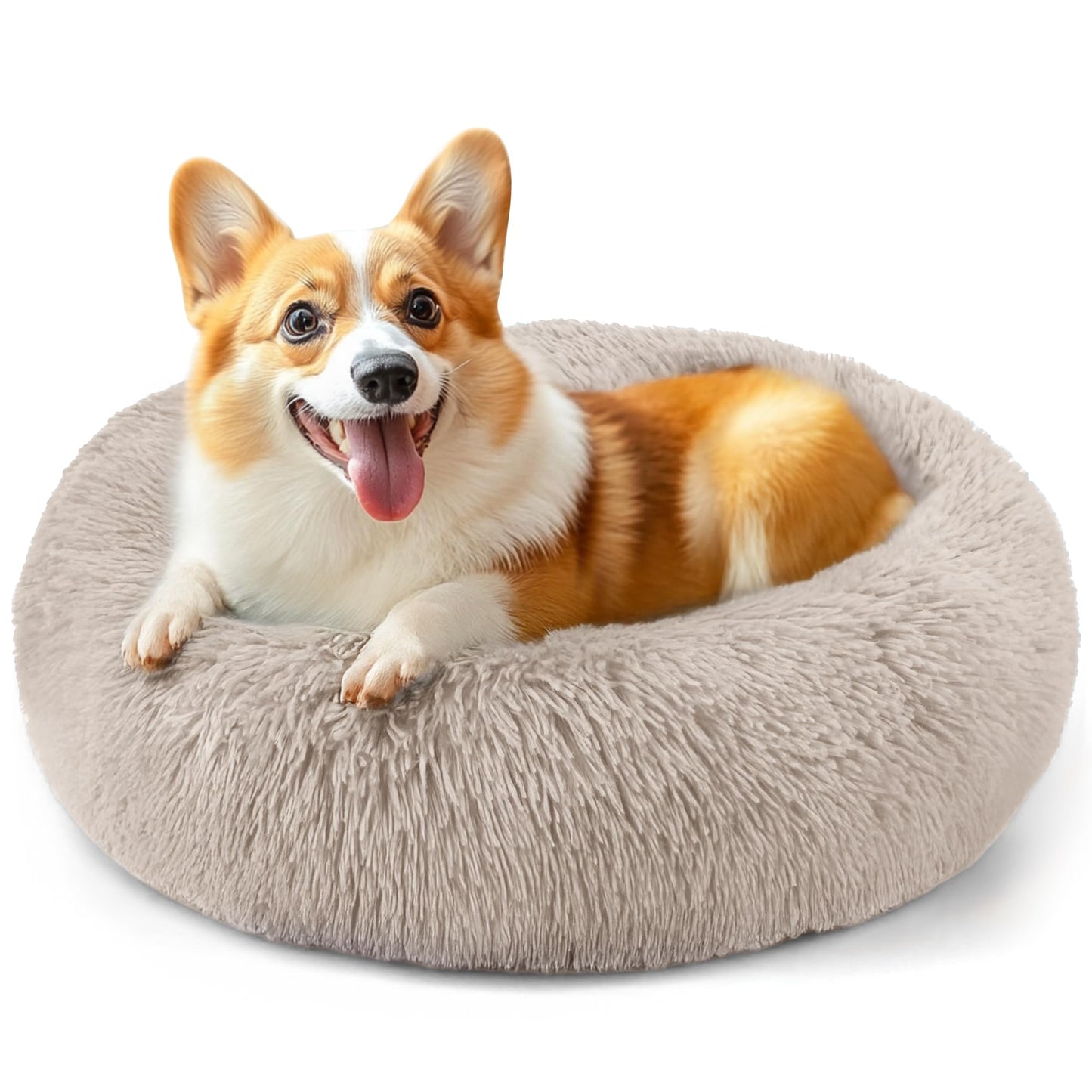 Hoewina Dog & Cat Bed for Indoor Cats, 20in Calming Donut Bed for Puppy and Kitten, Washable Round Fluffy Pet Bed for Small Medium Dogs and Cats (Light Grey)