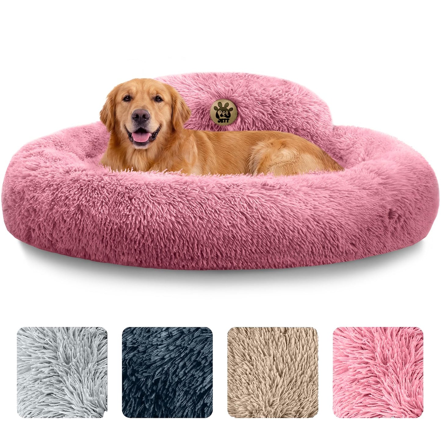 PetJett Calming Dog Bed Medium Size Dog - 30'' Donut Bed, Washable Dog Bed, Anti-Slip & Super Soft Fluffy Plush Round Dog Bed, Anti-Anxiety Premium Comfort Pet Bed, Fits Dogs Upto 45 lbs - Dark Grey