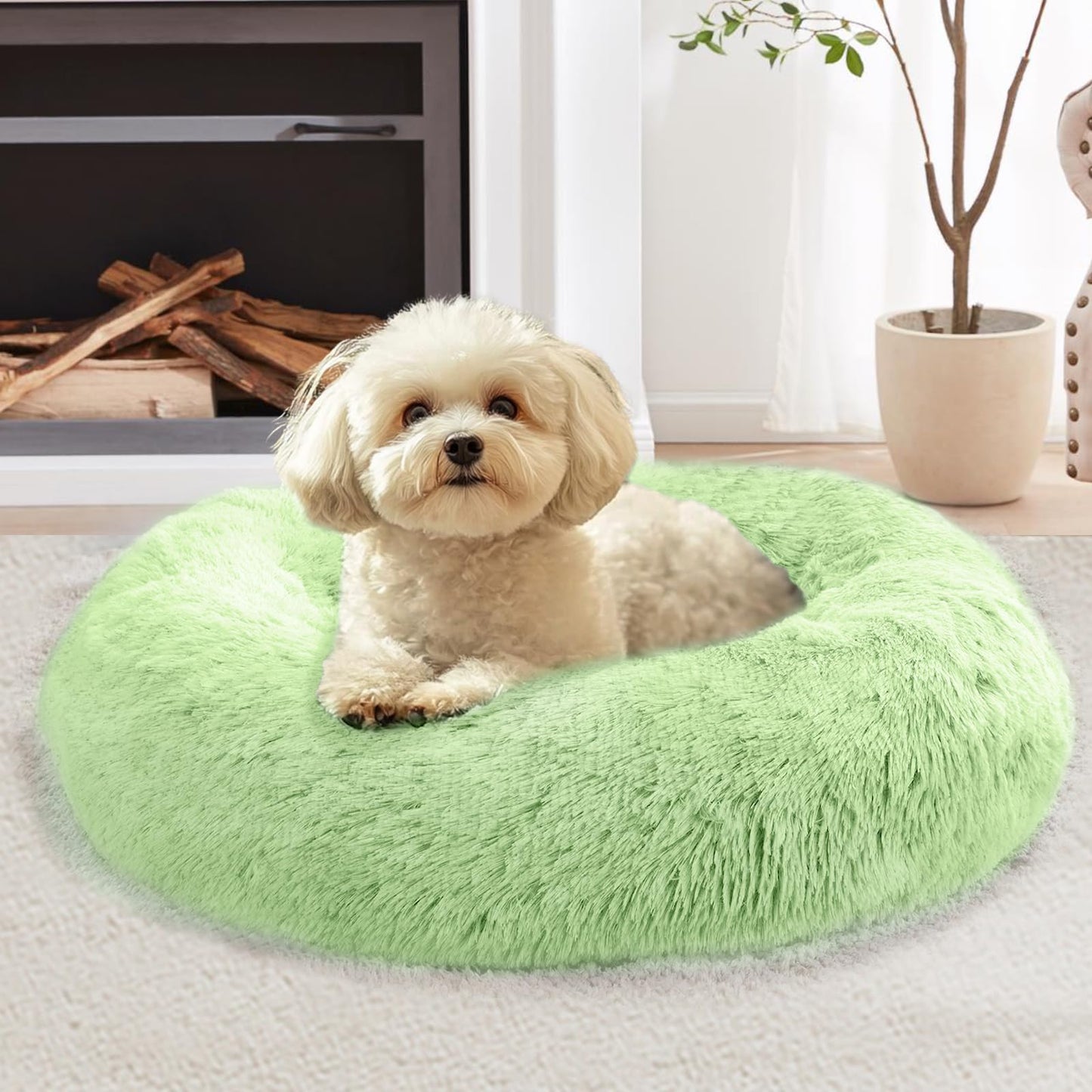 JOLLYVOGUE Small Dog Bed, Calming Dog Beds for Small Dogs & Indoor Cats - 20 Inches Donut Washable Cat Bed for Kittens & Puppies, Round Fluffy Plush Faux Fur Pet Beds(Smoke Grey)