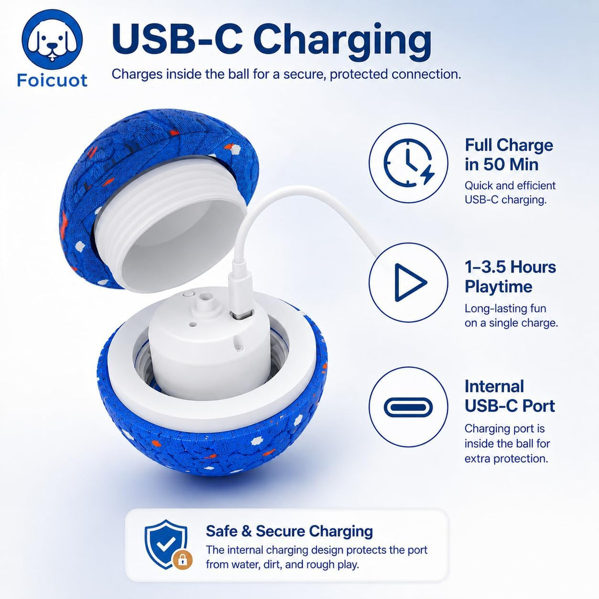 Interactive Dog Ball Toy[Newly Upgraded], Durable E-TPU Material, 3 Play Modes with Colorful Lights, E-TPU USB-C Rechargeable, IPX7 Waterproof Rating for Puppy, Medium and Large Dogs