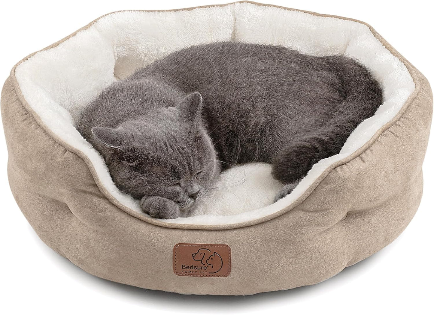 Bedsure Small Dog Bed Washable,Round Cat Beds for Indoor Cats,20in Came | Soft Plush Pet Bed,Dog Beds for Small Dogs for Puppy and Kittens,Anti-Slip Bottom,Easy to Clean