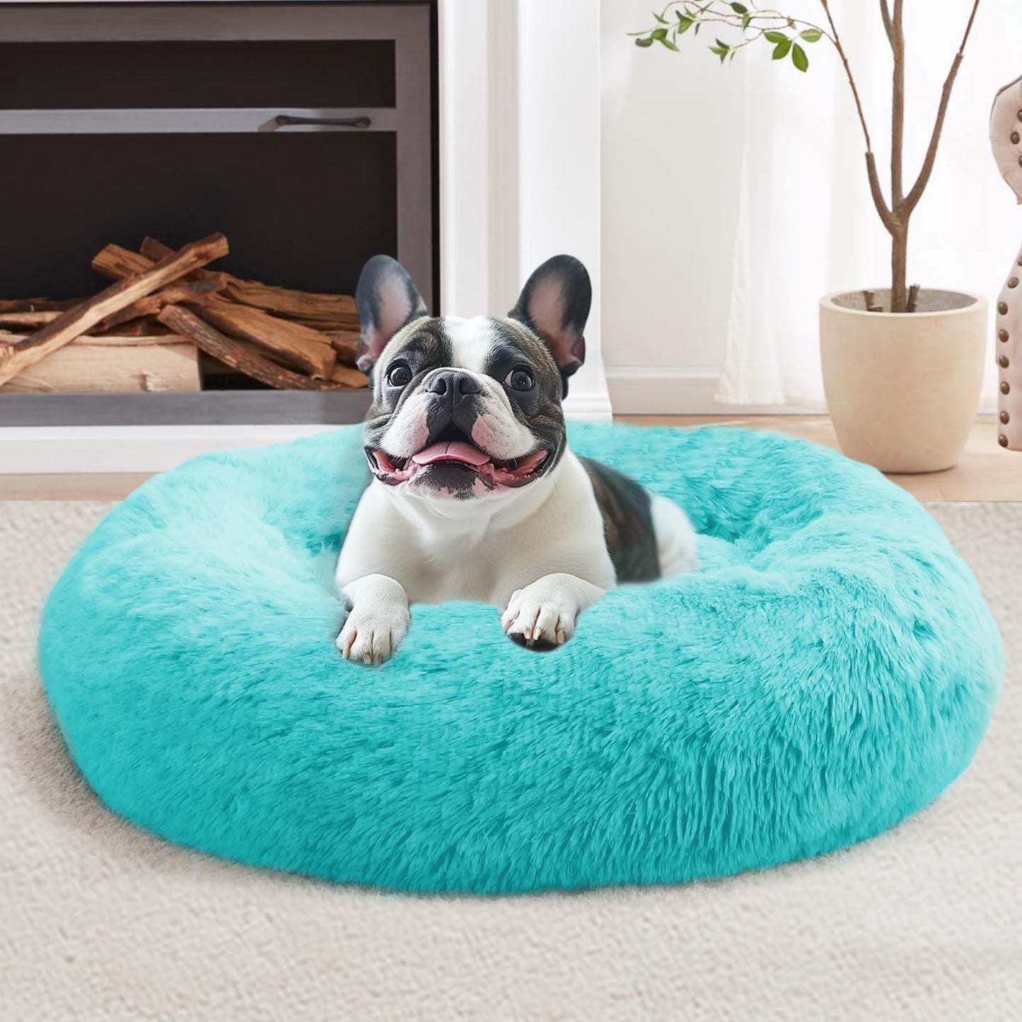 JOLLYVOGUE Small Dog Bed, Calming Dog Beds for Small Dogs & Indoor Cats - 20 Inches Donut Washable Cat Bed for Kittens & Puppies, Round Fluffy Plush Faux Fur Pet Beds(Smoke Grey)