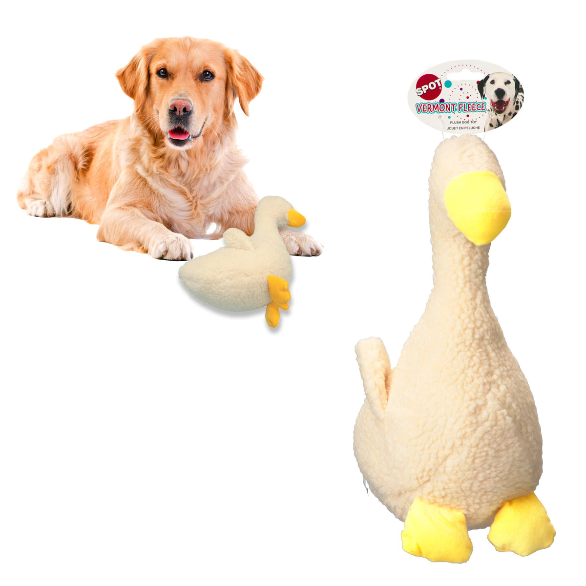 SPOT 9in Vermont Style Fleece Bone Dog Toy – Soft Comfort Plushie for Medium Dogs & Puppies – Built-in Squeaker – No Plastic Parts – Safe for Light Chewers – Cuddly & Calming Pet Toy