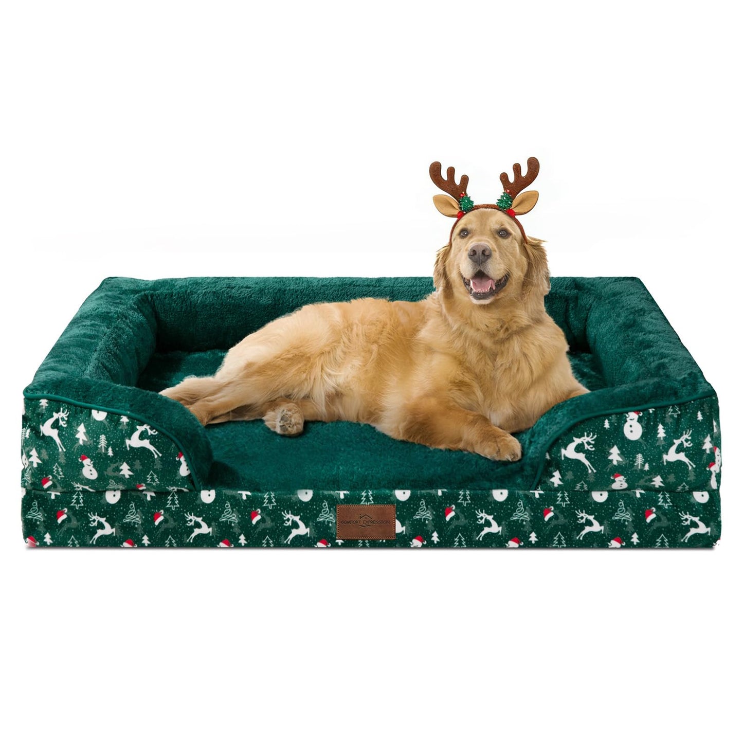 Comfort Expression Orthopedic Dog Bed for Extra Large Dogs with Bolster | Waterproof Dog Couch Bed with Washable Cover & Non-Slip Bottom, Supportive Egg Crate Foam XL Pet Bed, 42x30 Inch