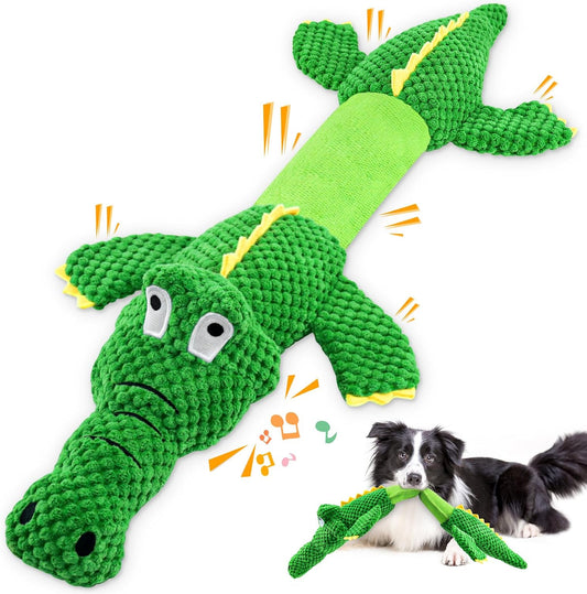 WOWBALA Dog Squeaky Toys Stretchable Crocodile for Interactive Tug of War | 24-31in Plush Chew Toy with Squeaker & Crinkle Paper, Pineapple Cotton, Ideal for Puppy Small Medium Dogs Indoor Outdoor Play