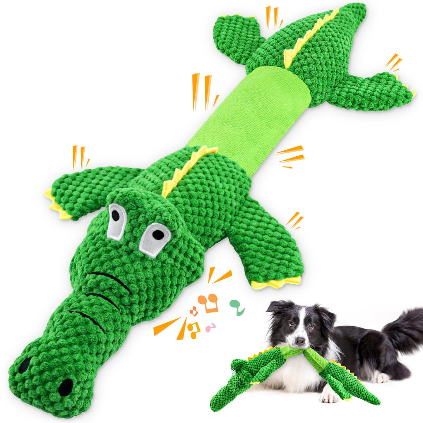 WOWBALA Dog Squeaky Toys Stretchable Crocodile for Interactive Tug of War | 24-31in Plush Chew Toy with Squeaker & Crinkle Paper, Pineapple Cotton, Ideal for Puppy Small Medium Dogs Indoor Outdoor Play