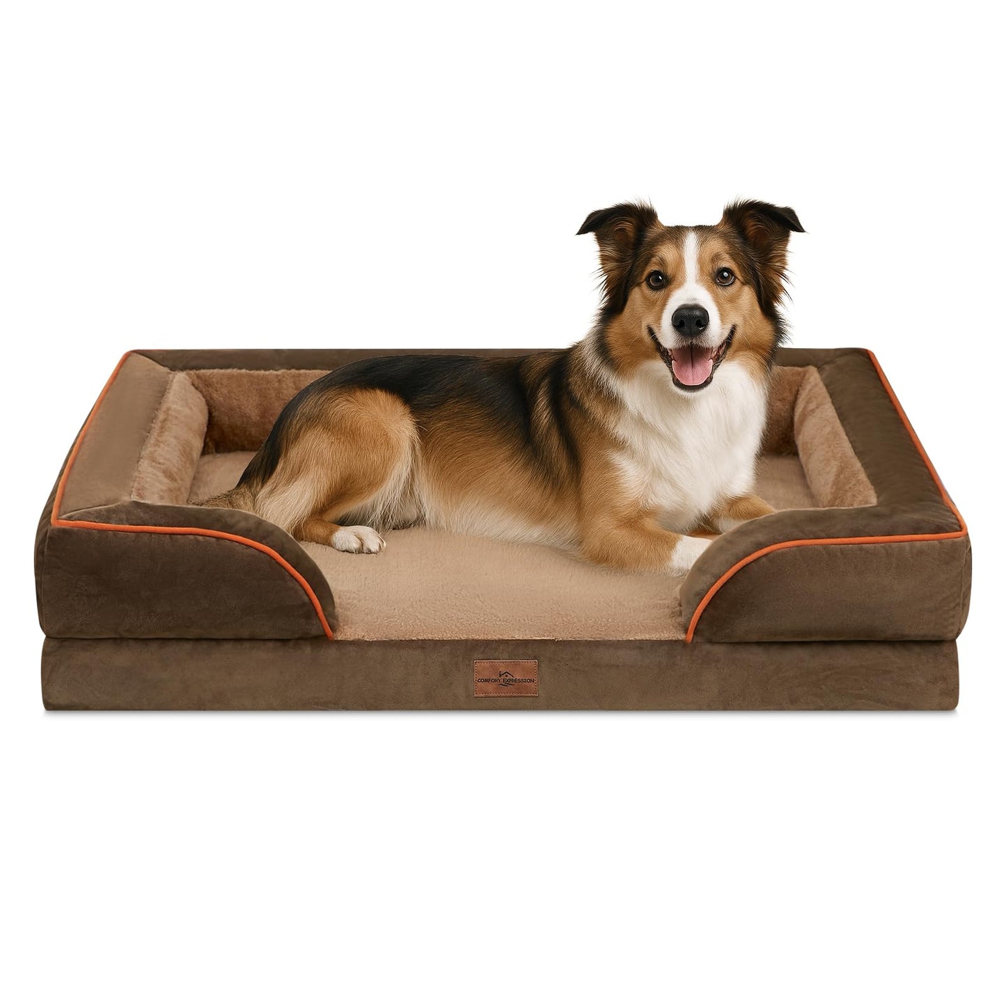 Comfort Expression Orthopedic Dog Bed for Extra Large Dogs with Bolster | Waterproof Dog Couch Bed with Washable Cover & Non-Slip Bottom, Supportive Egg Crate Foam XL Pet Bed, 42x30 Inch