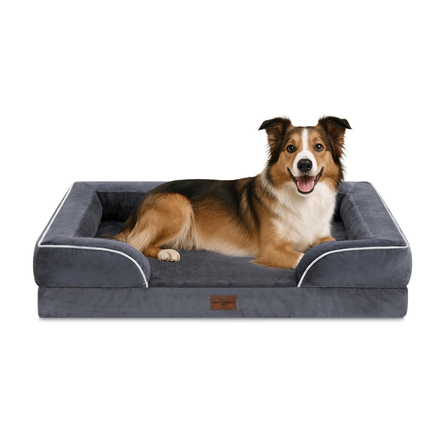 Comfort Expression Orthopedic Dog Bed for Extra Large Dogs with Bolster | Waterproof Dog Couch Bed with Washable Cover & Non-Slip Bottom, Supportive Egg Crate Foam XL Pet Bed, 42x30 Inch