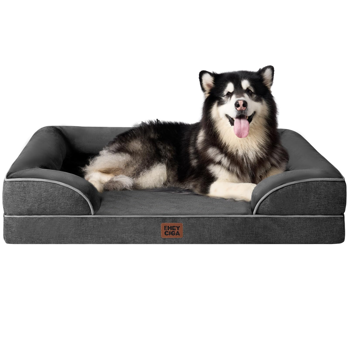 EHEYCIGA Orthopedic Dog Beds for Extra Large Dogs 44x32Inch, Waterproof Memory Foam XL Pet Bed with Sides, Non-Slip and Egg-Crate Foam Big Dog Couch Bed with Washable Removable Cover, Grey