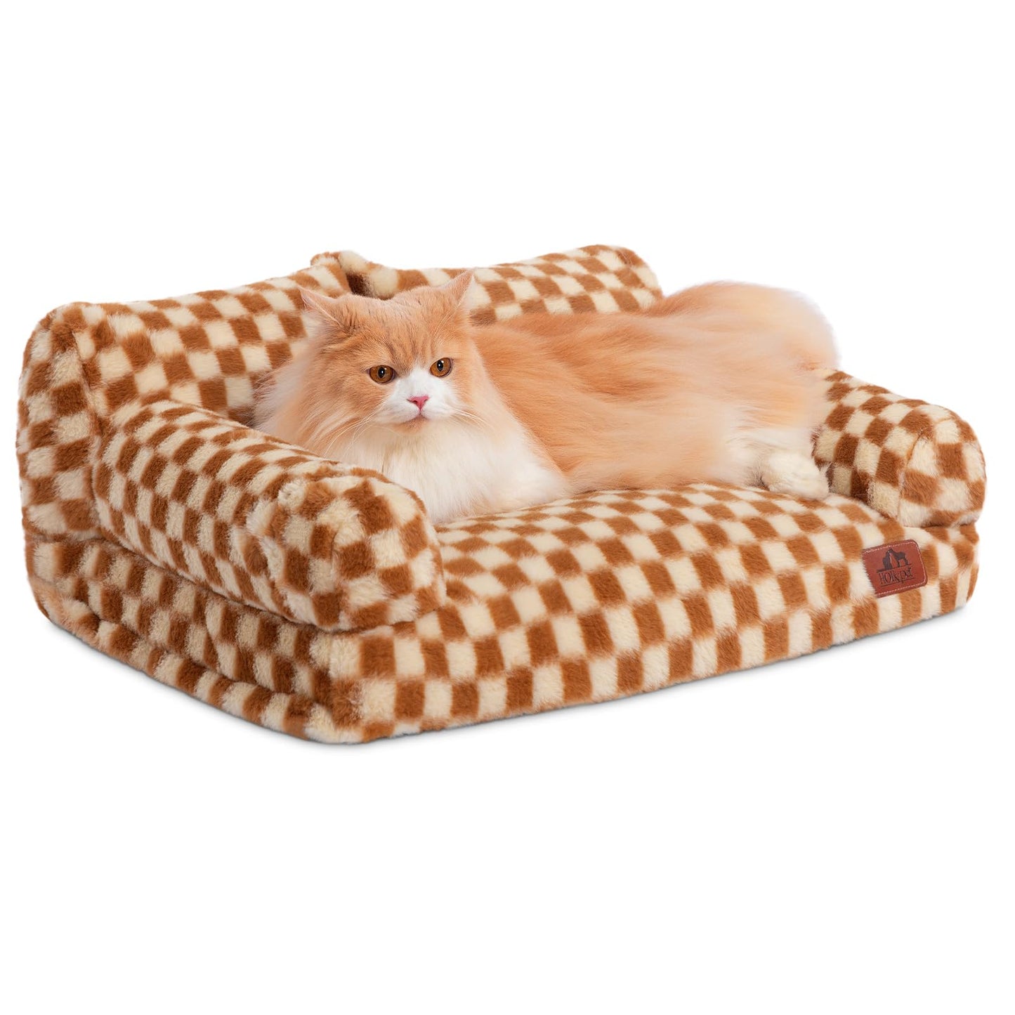 Hollypet Fluffy Dog Cat Bed Pet Couch Beds Plush Soft Warming Washable Puppy Bed for Small Medium Dogs and Large Cats, White, 24" L x 18" W x 10" Th