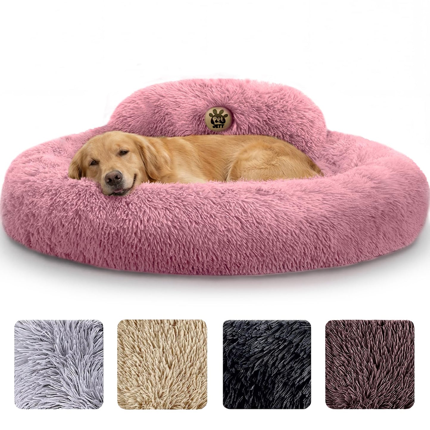 PetJett Calming Dog Bed Medium Size Dog - 30'' Donut Bed, Washable Dog Bed, Anti-Slip & Super Soft Fluffy Plush Round Dog Bed, Anti-Anxiety Premium Comfort Pet Bed, Fits Dogs Upto 45 lbs - Dark Grey