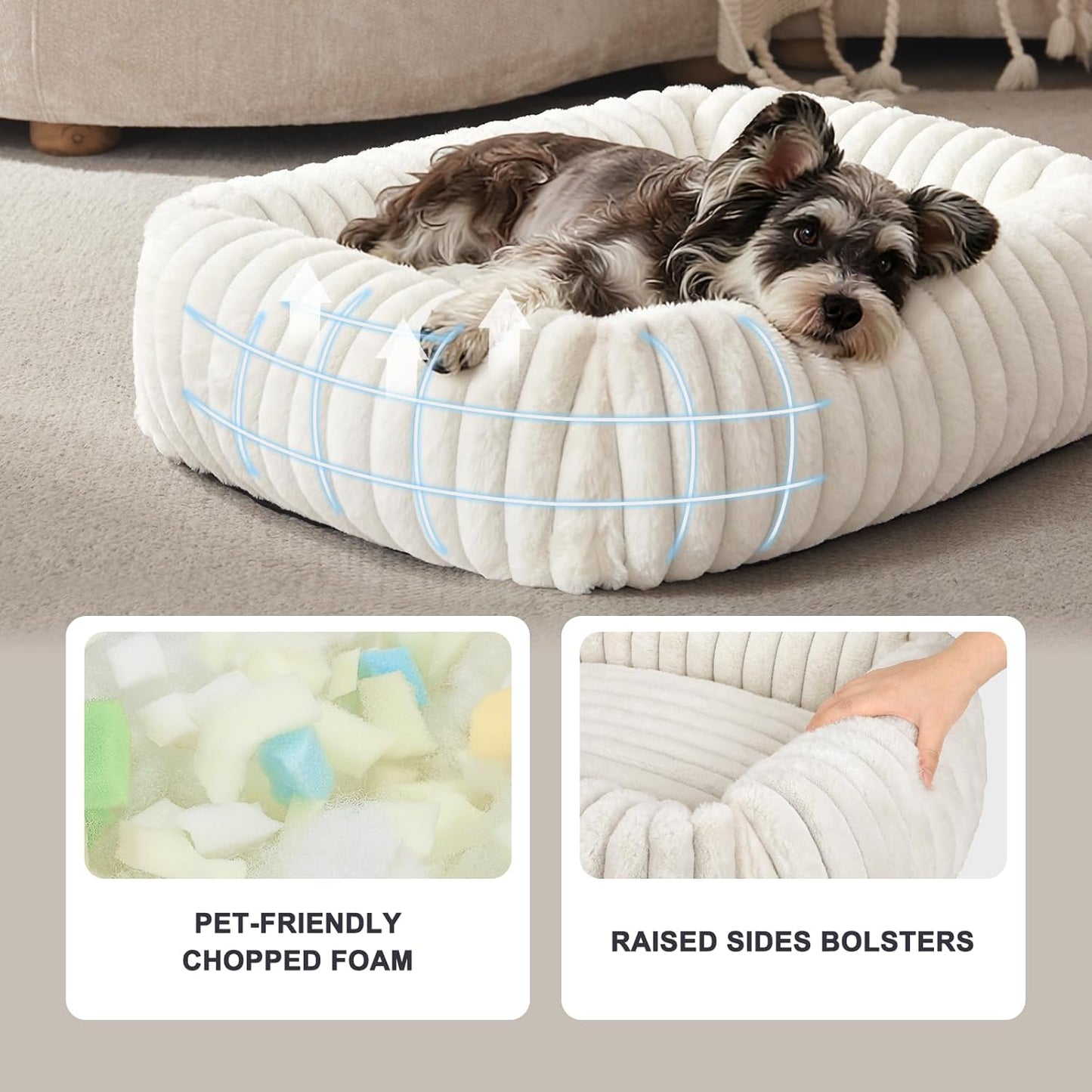 FURTIME Dog Bed for Small Dogs, Washable Orthopedic Dog Bed with Removable Cover, Rectangle Soft Calming Sleeping Puppy Bed Durable Pet Cuddler with Anti-Slip Bottom, Cream, S (20"x19"x6")