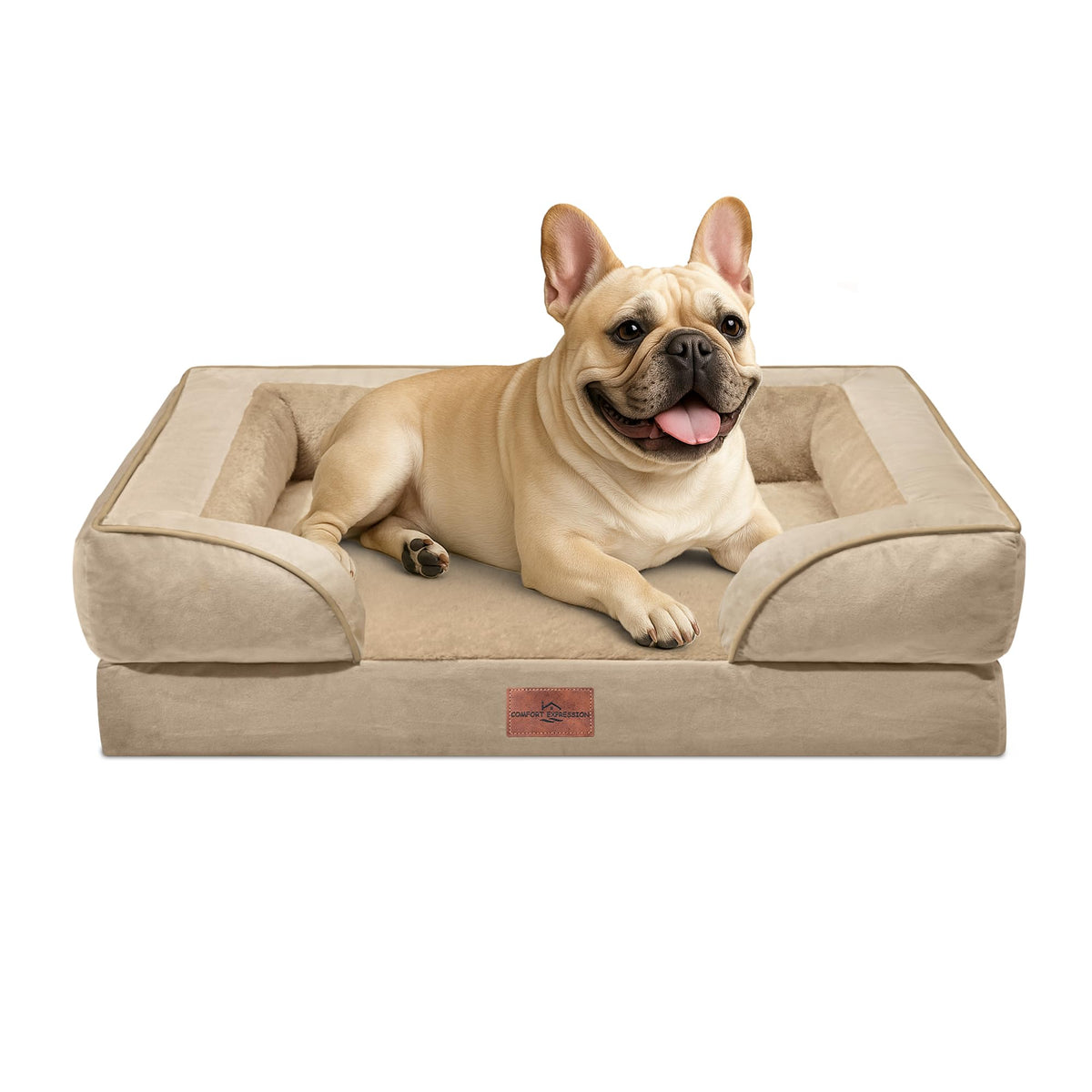 Comfort Expression Orthopedic Dog Bed for Extra Large Dogs with Bolster | Waterproof Dog Couch Bed with Washable Cover & Non-Slip Bottom, Supportive Egg Crate Foam XL Pet Bed, 42x30 Inch