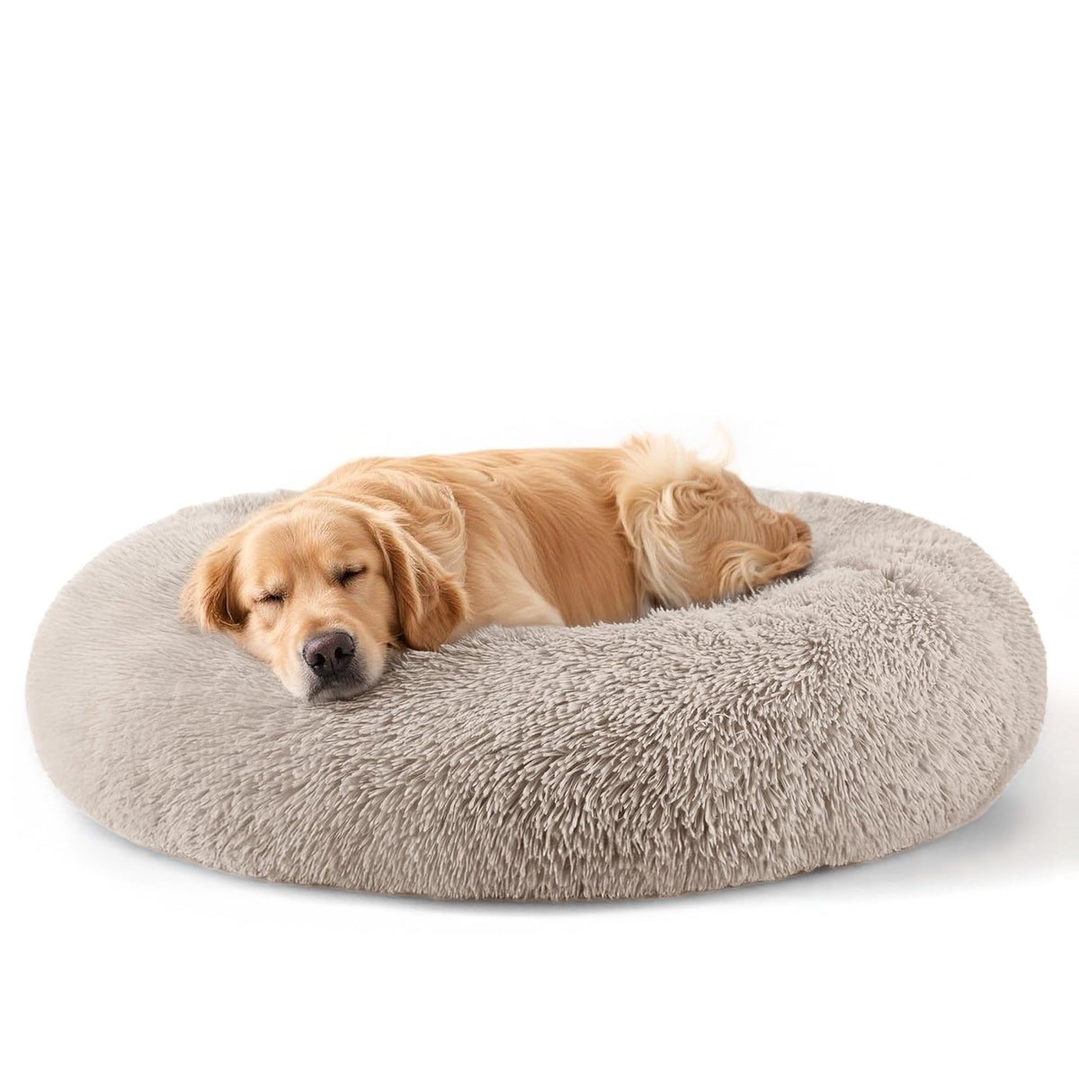 Hoewina Dog & Cat Bed for Indoor Cats, 20in Calming Donut Bed for Puppy and Kitten, Washable Round Fluffy Pet Bed for Small Medium Dogs and Cats (Light Grey)