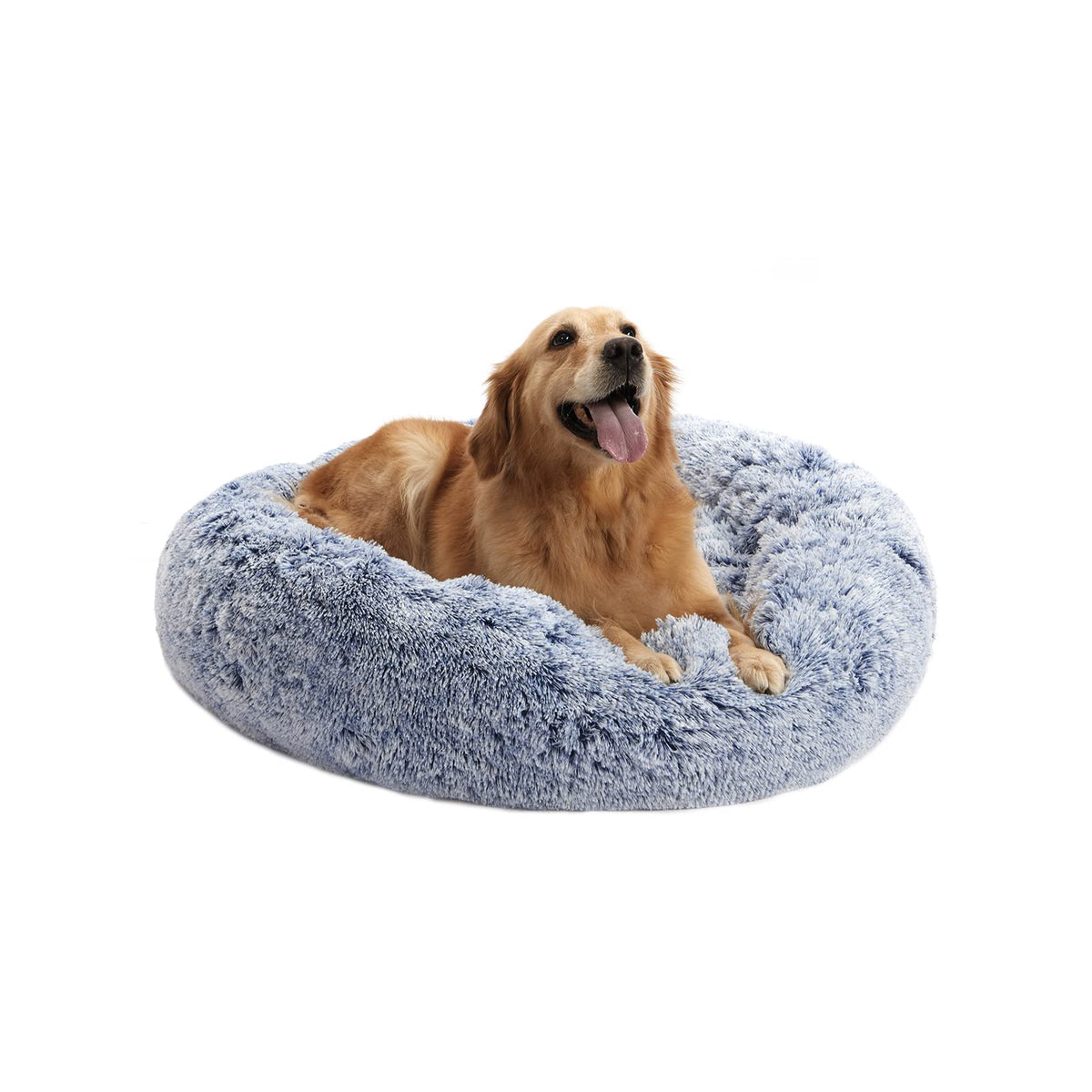 Bedfolks Calming Donut Dog Bed, 36 Inches Round Fluffy for Large Dogs, Anti-Anxiety Plush, Machine Washable (Dark Grey, Large)