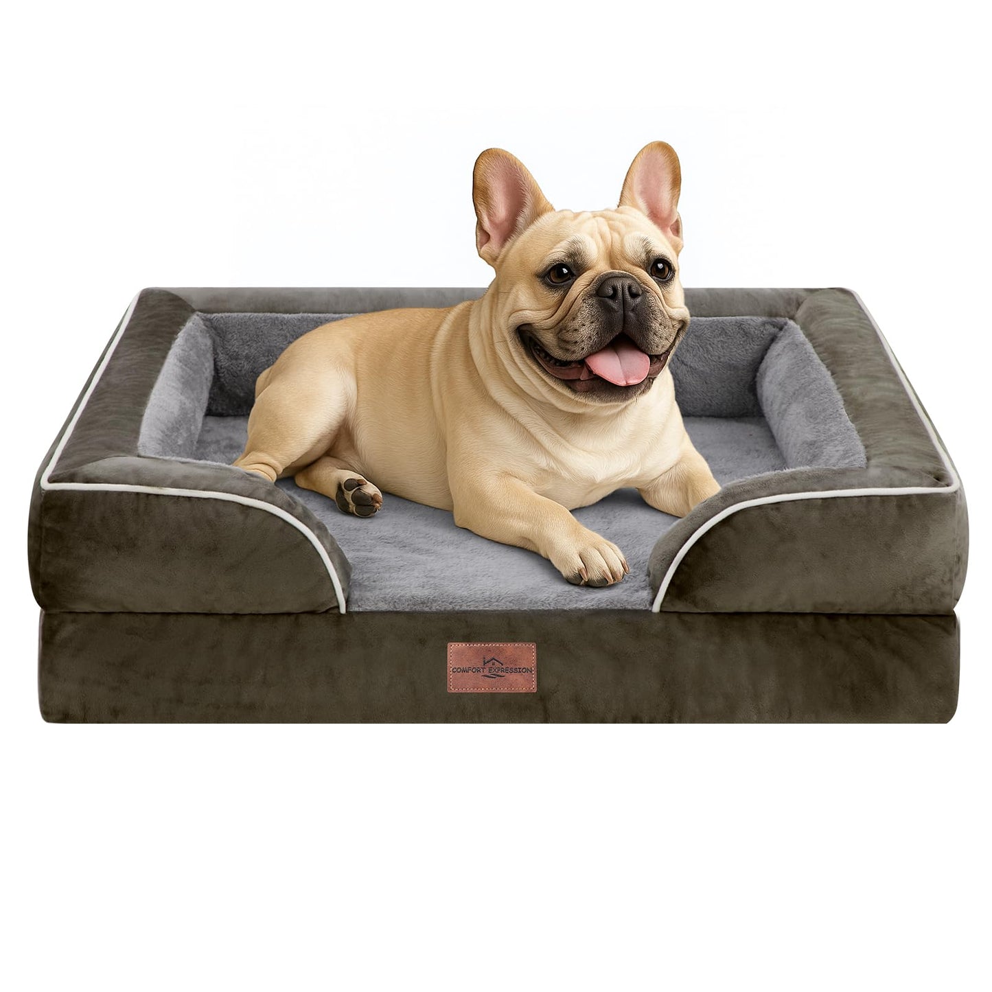 Comfort Expression Orthopedic Dog Bed for Extra Large Dogs with Bolster | Waterproof Dog Couch Bed with Washable Cover & Non-Slip Bottom, Supportive Egg Crate Foam XL Pet Bed, 42x30 Inch