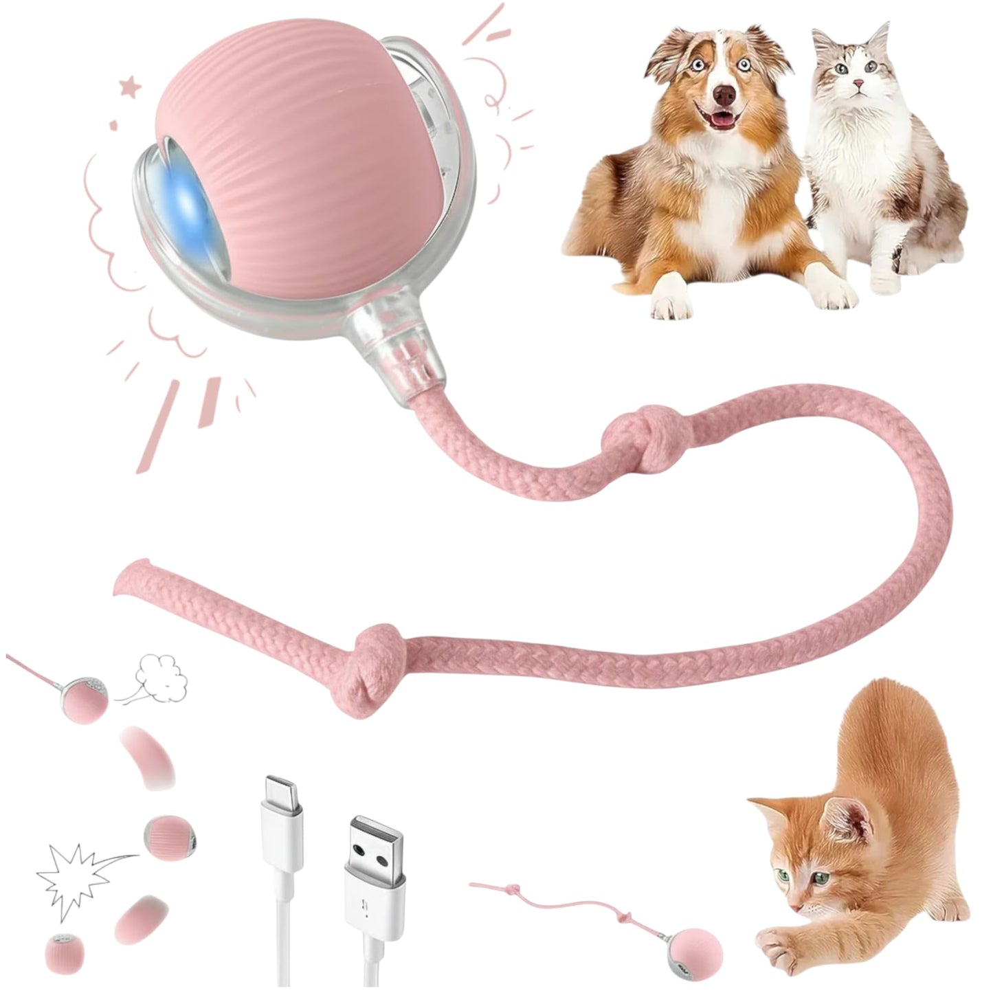 Purrmitive 2026 Durable Interactive Cat Toys for Indoor Cats, Dog Toys Ball, Rolling Pet Ball, Smart Automatic Cat Chase Balls Toy, Interactive Dog Toys Speedy Tail,Kitten & Cat Toys Interactive (Red)