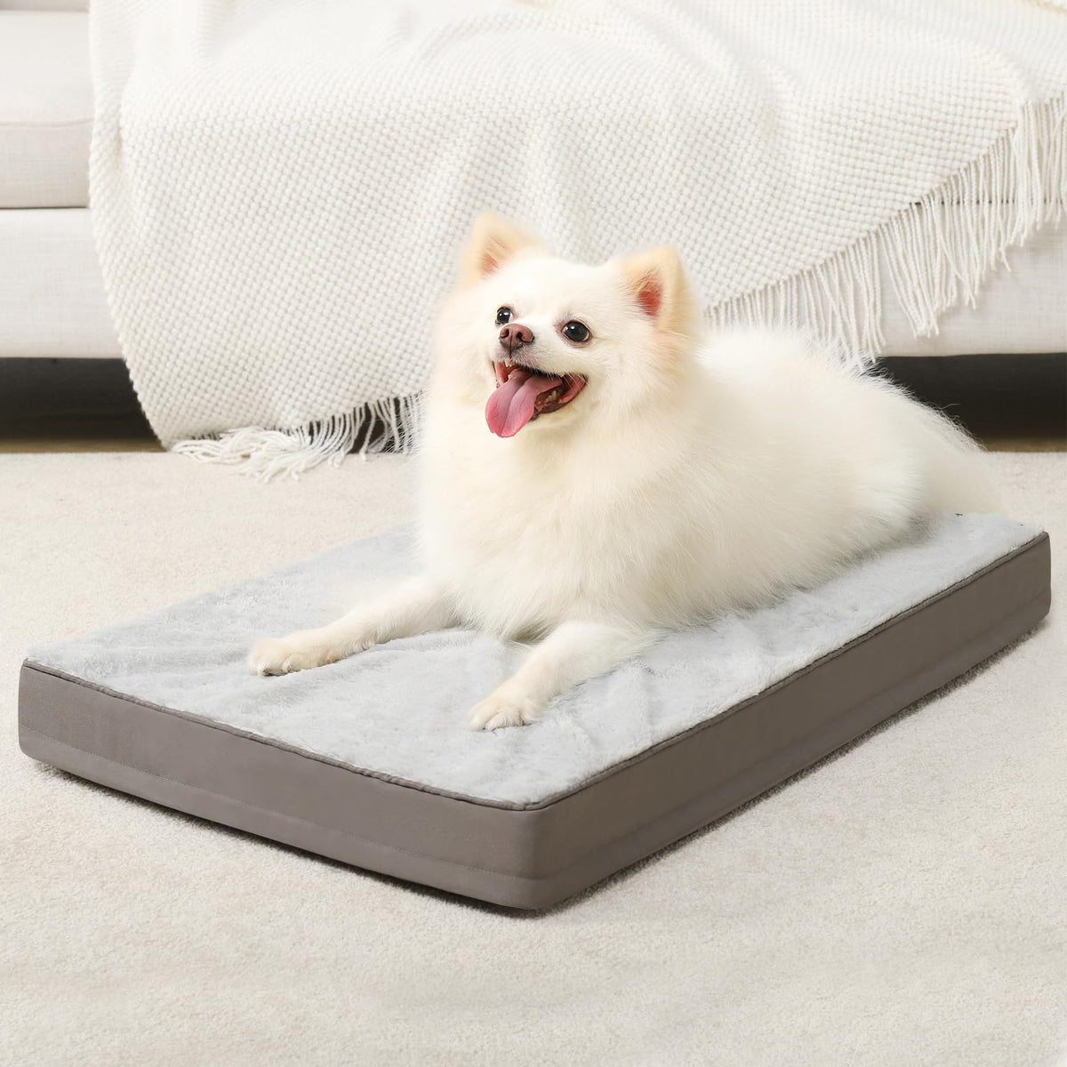 KSIIA Orthopedic Dog Bed Dog Crate Bed Waterproof for Large Dogs Deluxe Plush Washable Pet Mat with Egg Crate Foam & Removable Cover, 35 x 22 Inch, Gray