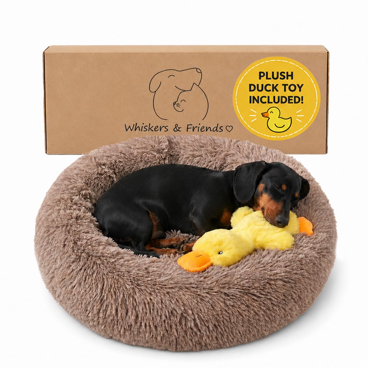 Whiskers & Friends Cat Beds for Indoor Cats, Fluffy Calming Donut Cat Bed, Small Dog Bed Washable - Orthopedic Soft Plush Pet Beds Sized for Kitten to Large Cats & Puppy to Small Dogs - Navy Grey 20''