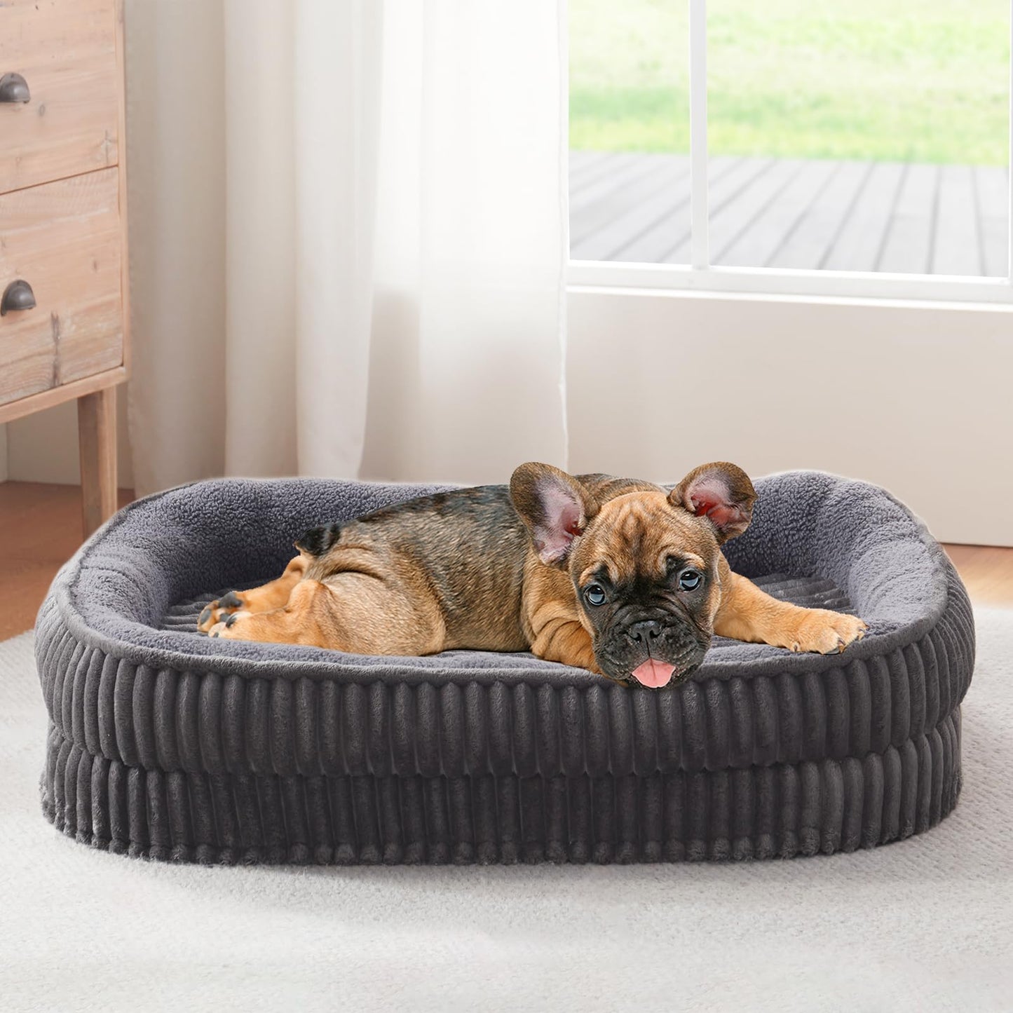 Orthopedic Dog Bed for Medium Dogs Breeds, High Density Egg Crate Foam Dog Sofa Beds,Oval Kennel Bed, Pet Couch Bed with Four Sided Bolster, Removable Washable Cover& Non-Slip Bottom