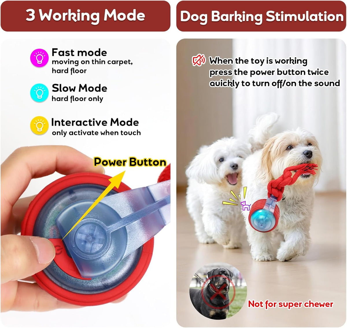 Dog Toys Interactive Dogs Squeaker with Super High-Speed Rechargeable Dog Barking Ball for Puppies